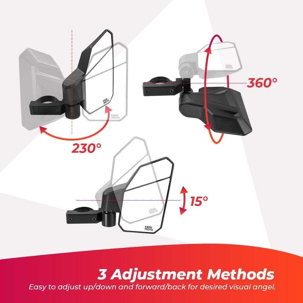Photo of UTV 1.6"-2" Side Mirrors for Polaris RZR, Pioneer, Can Am Maverick X3 by Kemimoto - Premium for UTVs / Side by Sides