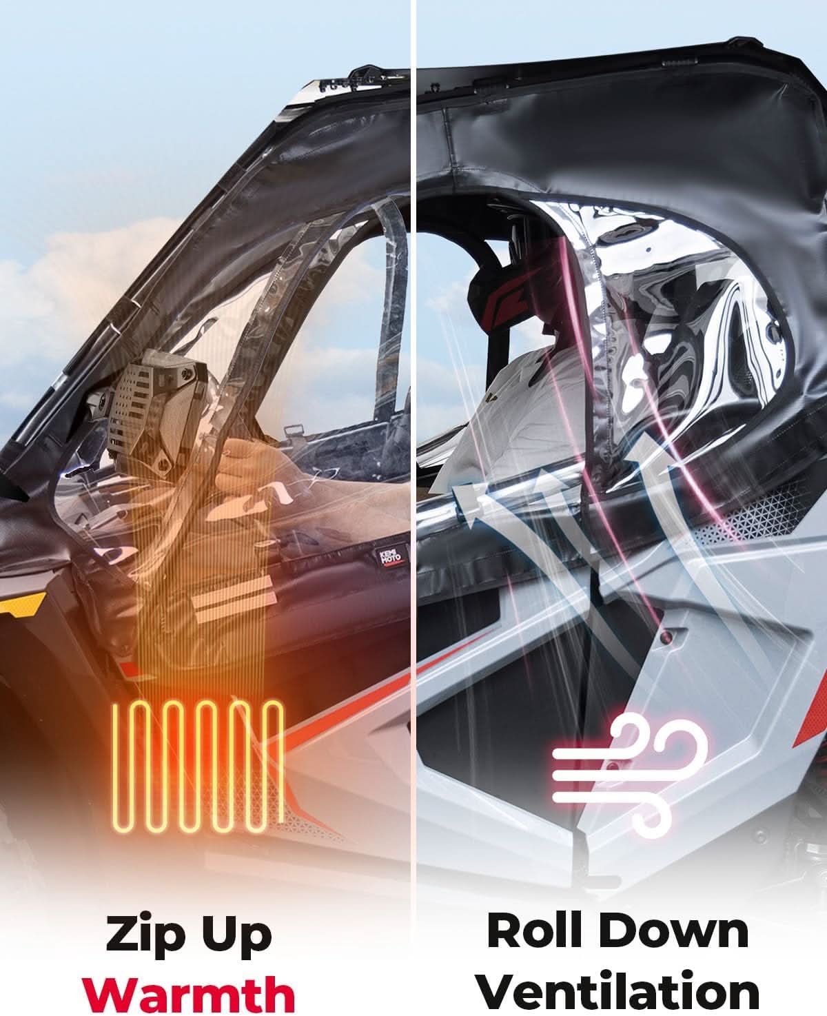 Photo of UTV Cab Enclosure Upper Doors for 2022-2025 Polaris RZR 200 by Kemimoto - Premium for UTVs / Side by Sides