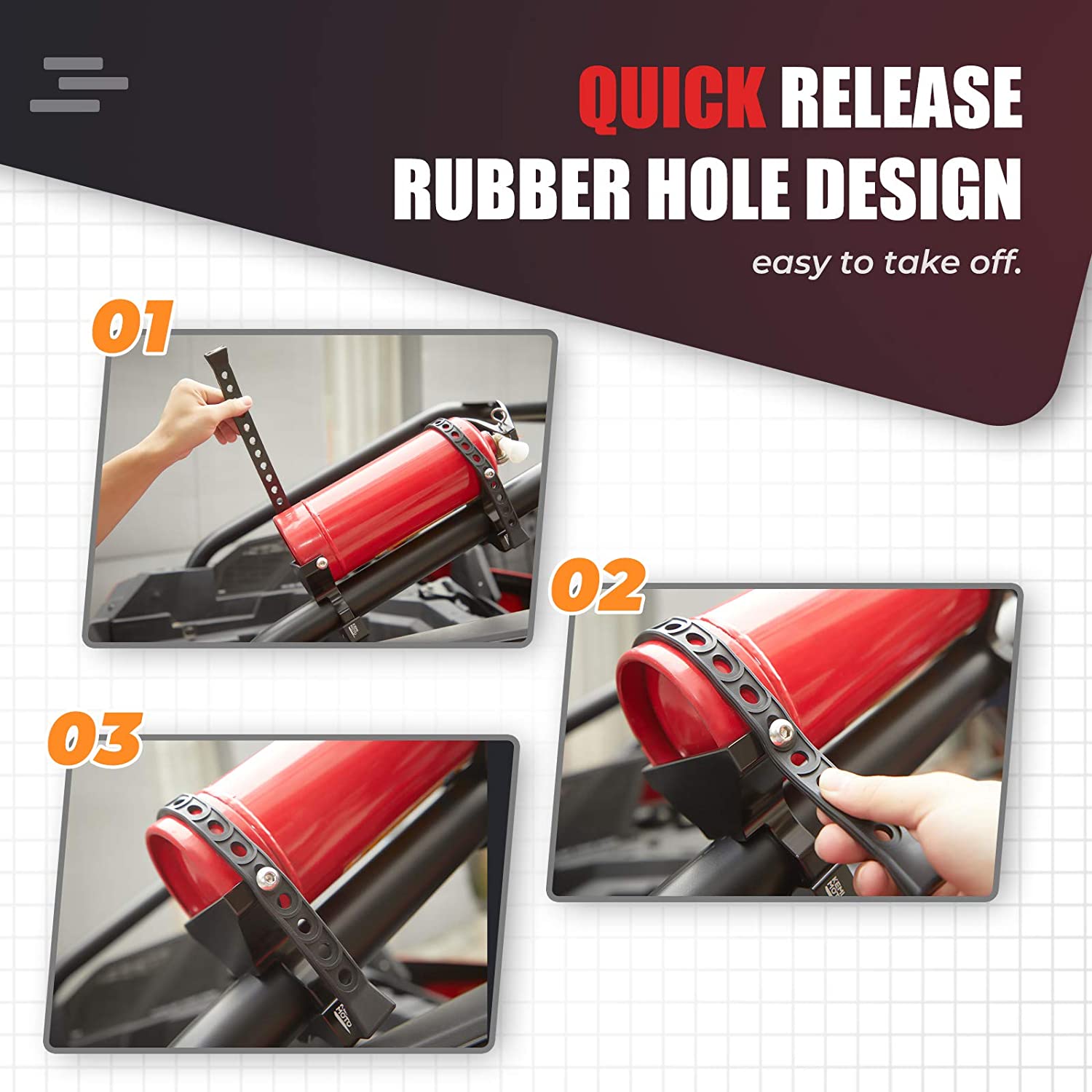 Photo of UTV Fire Extinguisher Holder Fit Polaris RZR, Can Am X3, Kawasaki Teryx by Kemimoto - Premium for UTVs / Side by Sides