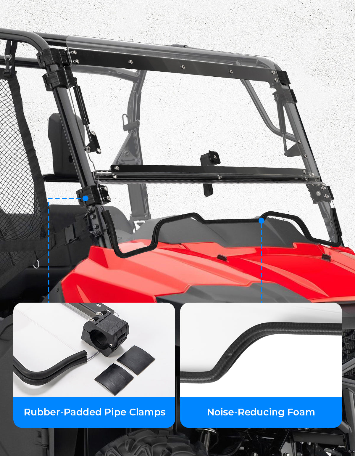 Photo of UTV Flip Up Windshield for Pioneer 700/700-4 2014-2025 by Kemimoto - Premium for UTVs / Side by Sides
