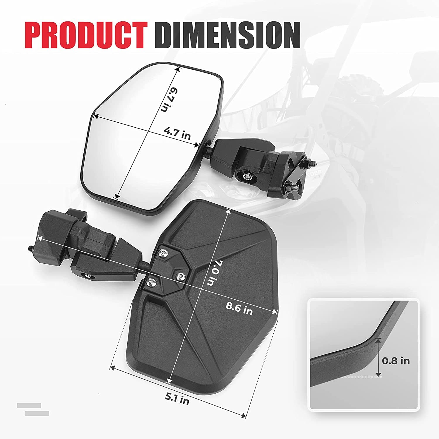 Photo of Side Mirrors Aluminum for Can Am Defender (one pair) by Kemimoto - Premium for UTVs / Side by Sides