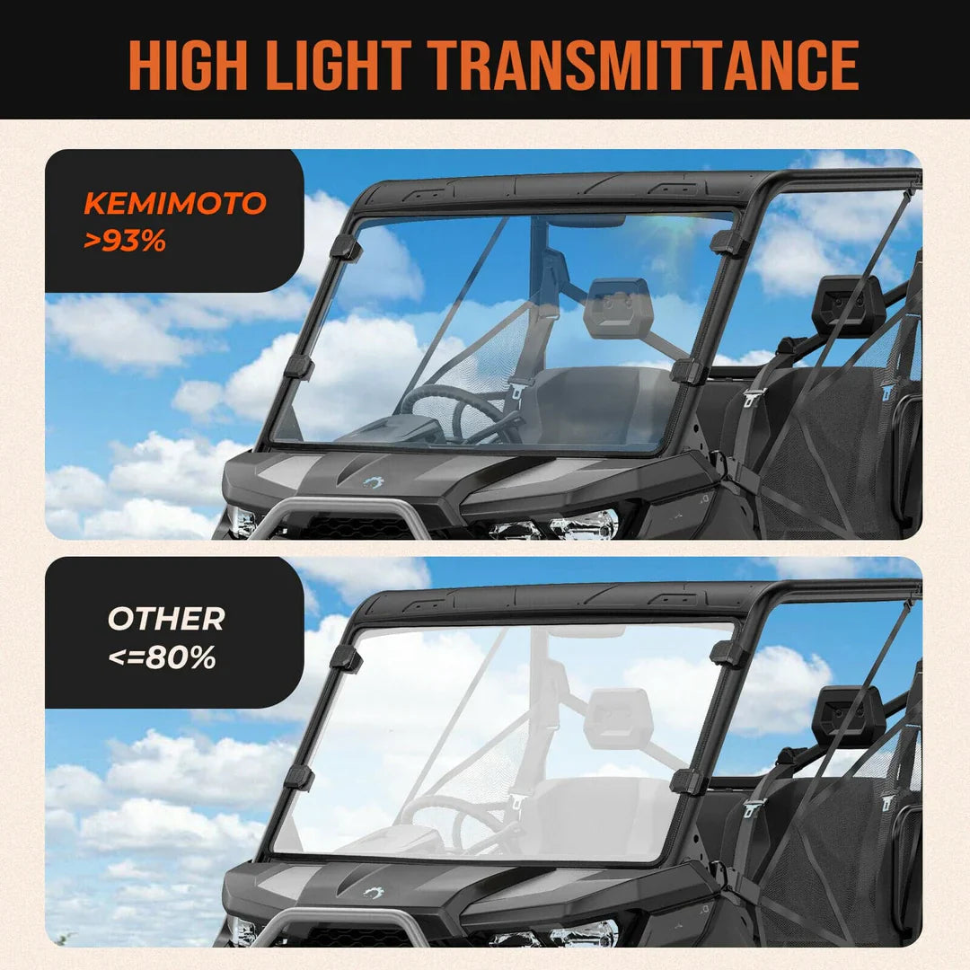 Photo of Rear & Front Full Windshield for Can Am Defender HD10|9|8|7|5 2016-2024 by Kemimoto - Premium for UTVs / Side by Sides