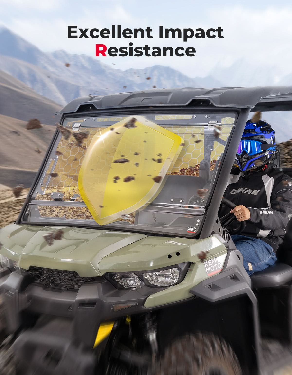 Photo of Can-Am Defender HD5/HD8/HD10 Flip Windshield – 3 Position Full Front Windshield, Clear Hard-Coated Polycarbonate by Kemimoto - Premium for UTVs / Side by Sides