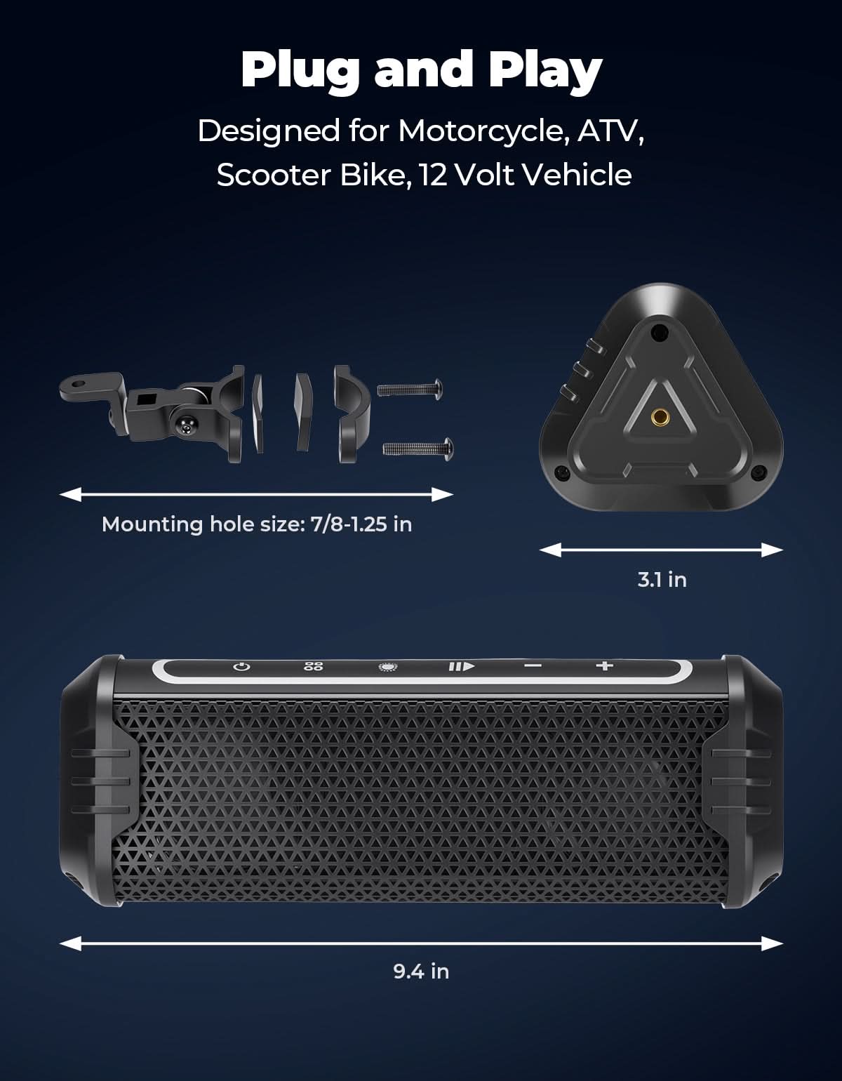 Photo of Motorcycle Bluetooth Speakers Waterproof ATV Sound Bar with AUX USB and RGB Lighting by Kemimoto - Premium for UTVs / Side by Sides