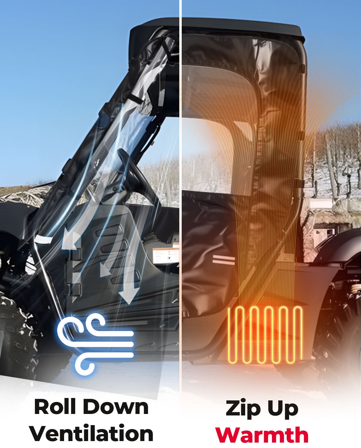 Photo of UTV Soft Doors for Hisun, Coleman, Axis, Massimo 500/700 – Waterproof Windproof Cab Enclosure by Kemimoto - Premium for UTVs / Side by Sides