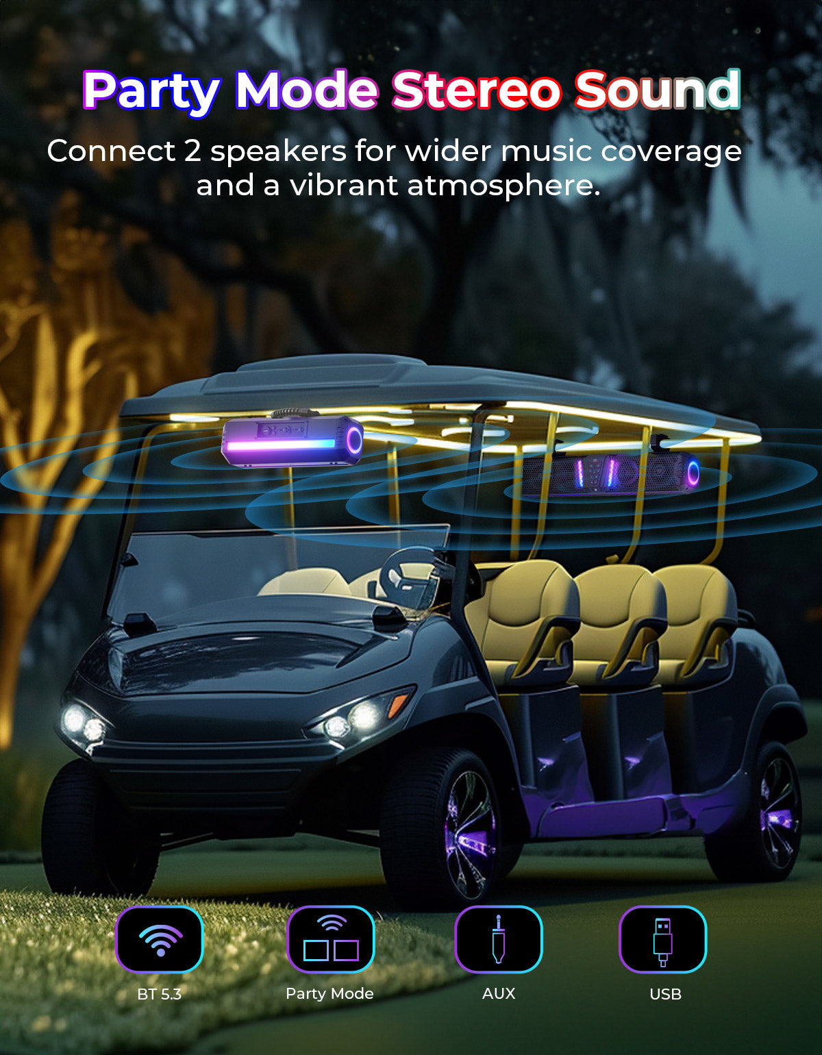 Photo of KEMIMOTO Midnight 40B 16''RGB Universal Bluetooth Sound Bar (Built-in Battery) by Kemimoto - Premium for UTVs / Side by Sides