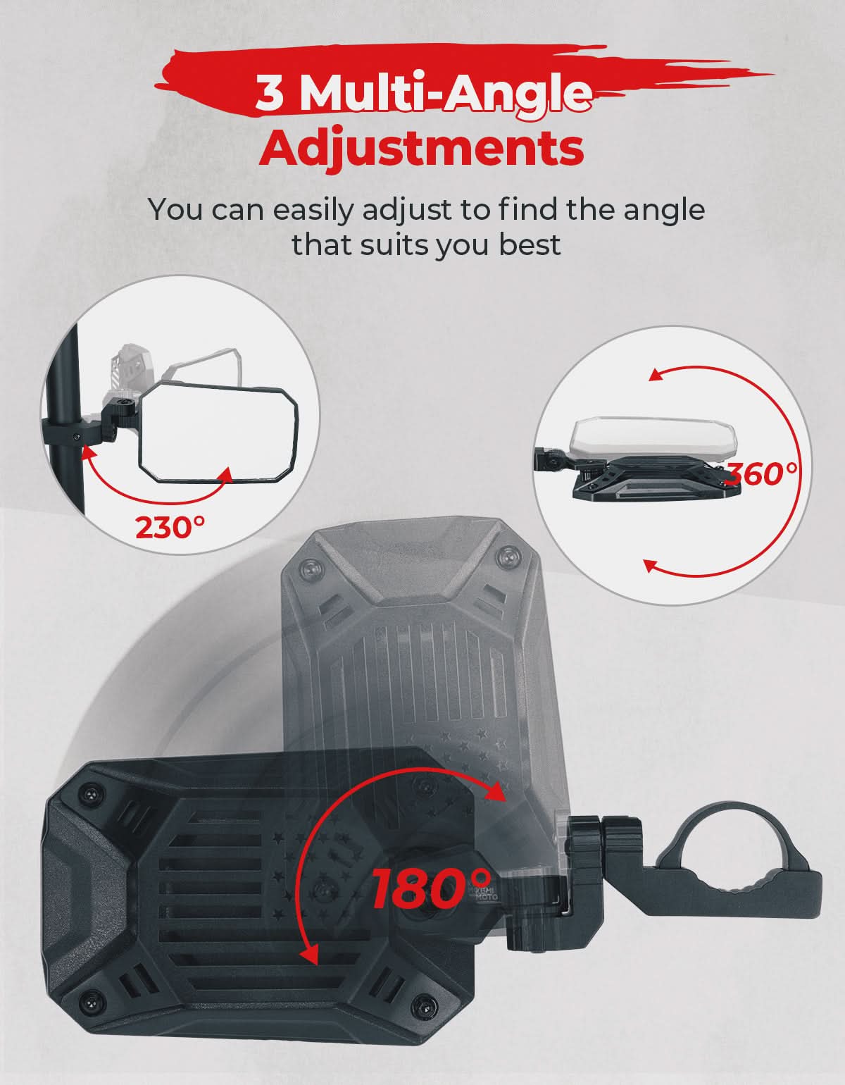 Photo of UTV Aluminum Side Mirrors for Polaris RZR/Can Am X3/Pioneer/Talon/Teryx/CFMOTO by Kemimoto - Premium for UTVs / Side by Sides