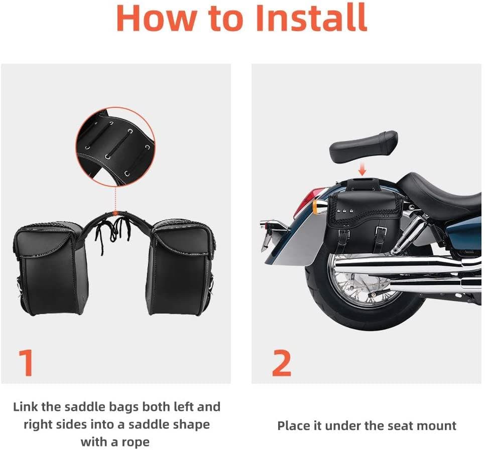 Photo of Synthetic Leather Double Strap Studded Saddle Bags 30L for Harley by Kemimoto - Premium for UTVs / Side by Sides
