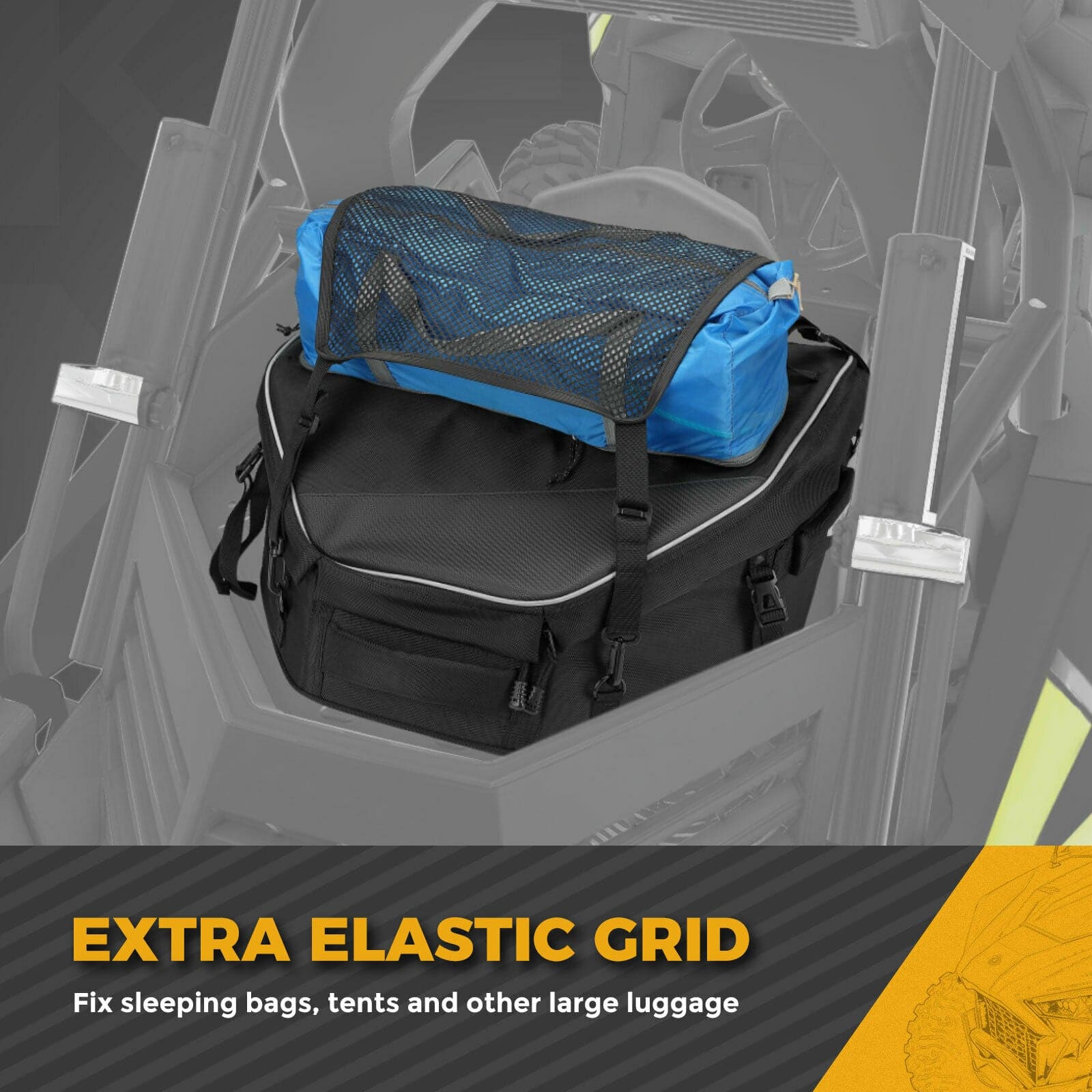 Photo of UTV Rear Storage Bag with Fixed Strap for Polaris RZR XP 1000/Turbo by Kemimoto - Premium for UTVs / Side by Sides