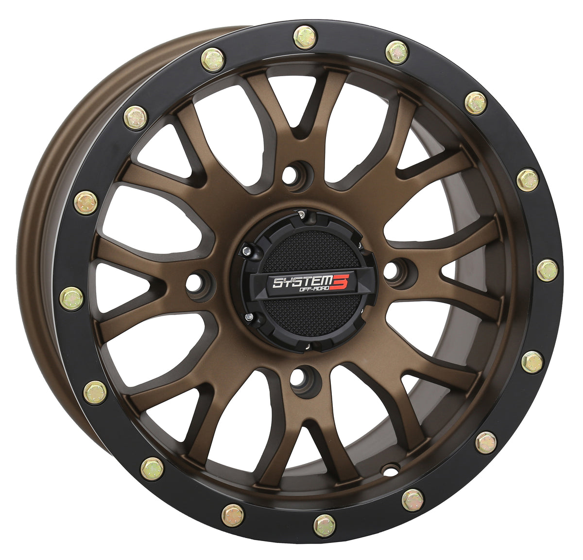 Photo of SYSTEM 3 ST3 WHEEL 14X7 5+2 (+30MM) 4/137 MATTE BRONZE/BLACK by SYSTEM 3 - Premium Wheels for UTVs / Side by Sides
