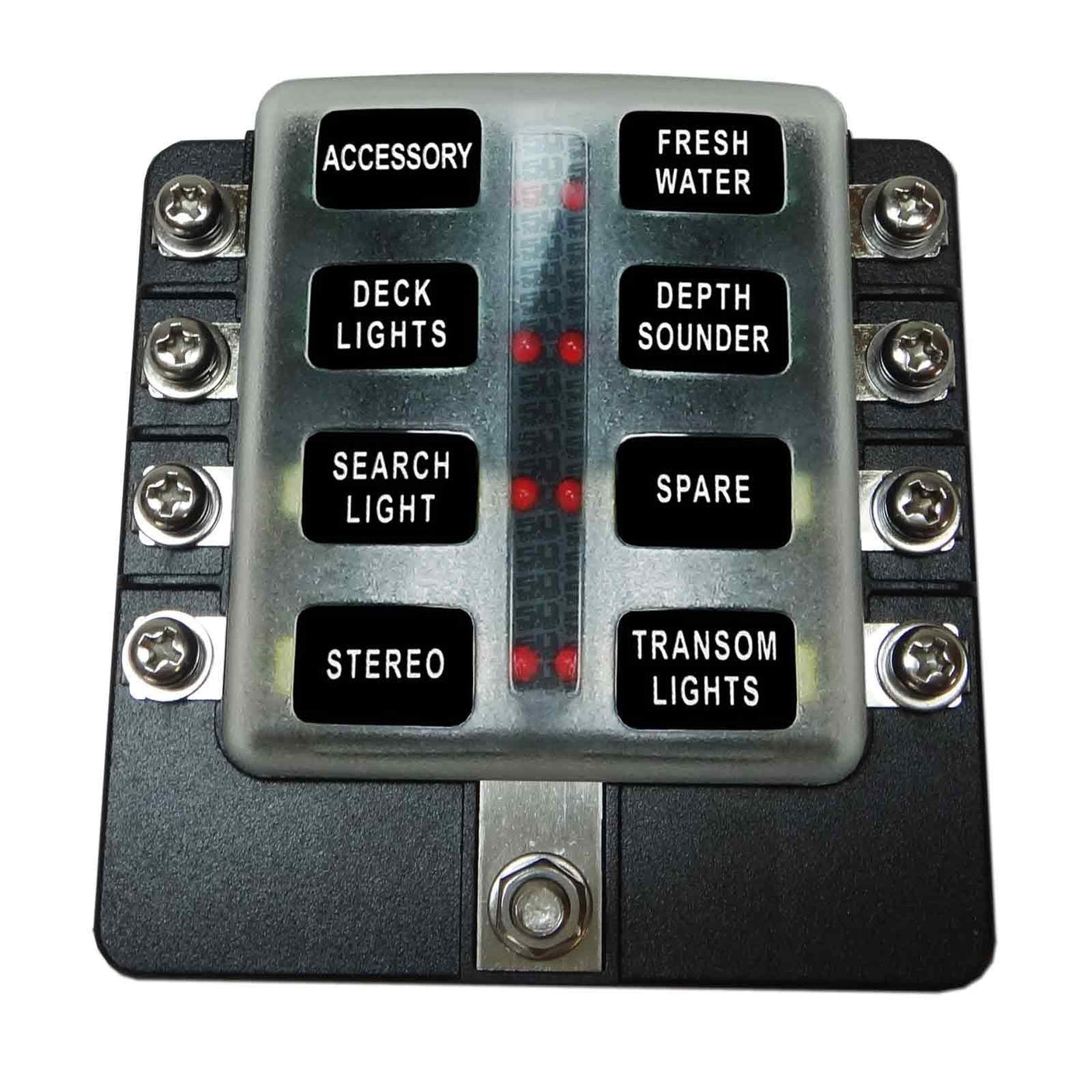 50 Caliber Racing 8 Way Fuse Block - Ring Terminals - LED Indicators