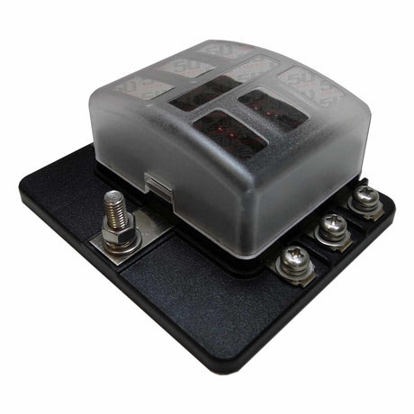 50 Caliber Racing 6 Way 12V Circuit Screw Fuse Block - LED Indicators