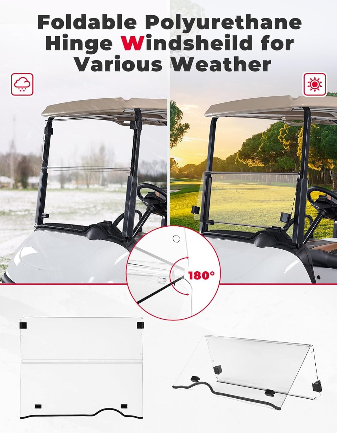 Photo of Golf Cart Windshield for EZGO RXV (2008-Up) by Kemimoto - Premium for UTVs / Side by Sides