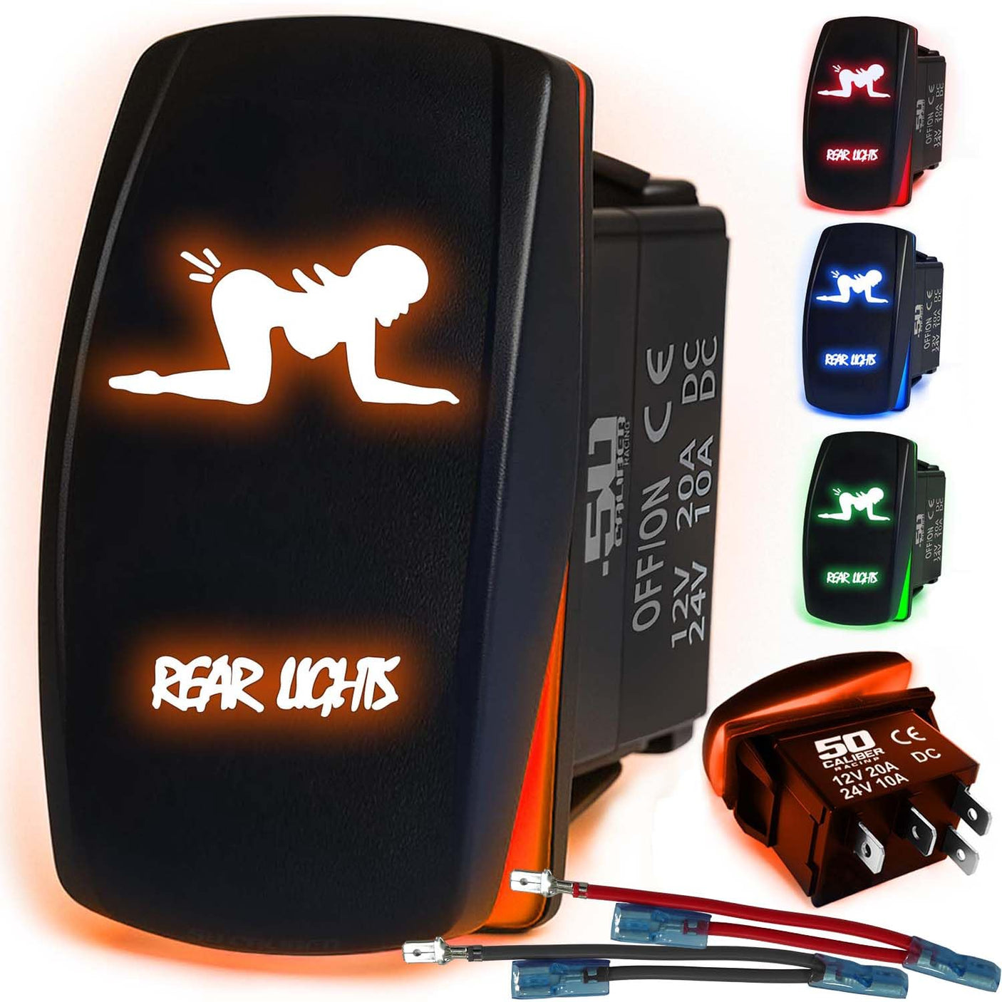 Waterproof Funny Rocker Switch - 12V ON/Off, LED Backlit with Custom Etched Design | R1 Industries