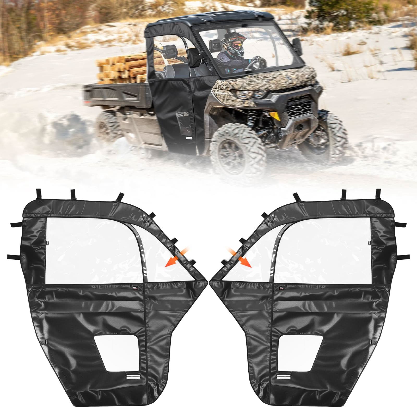 Photo of Full Soft Doors with Mirror Slots for Can-Am Defender HD5/7/8/9/10 by Kemimoto - Premium for UTVs / Side by Sides