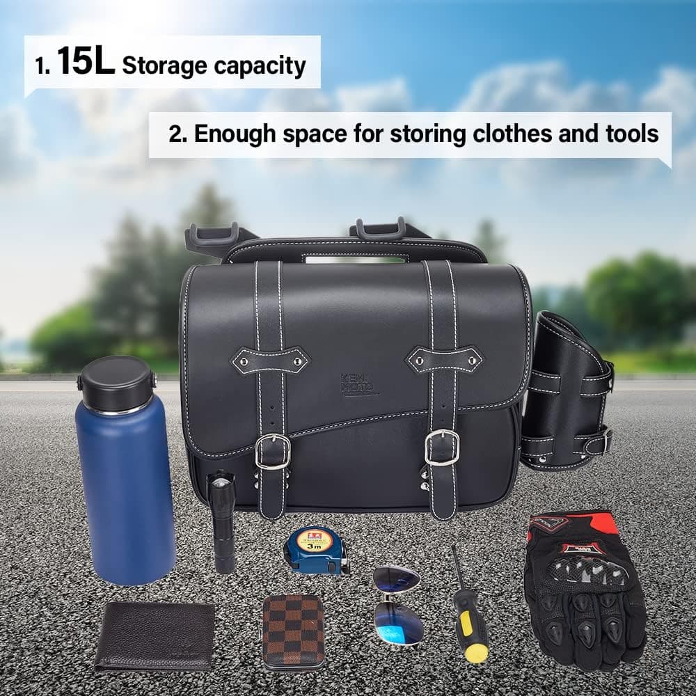 Photo of Motorcycle Leather Saddlebag for Rebel 250,300,500 by Kemimoto - Premium for UTVs / Side by Sides