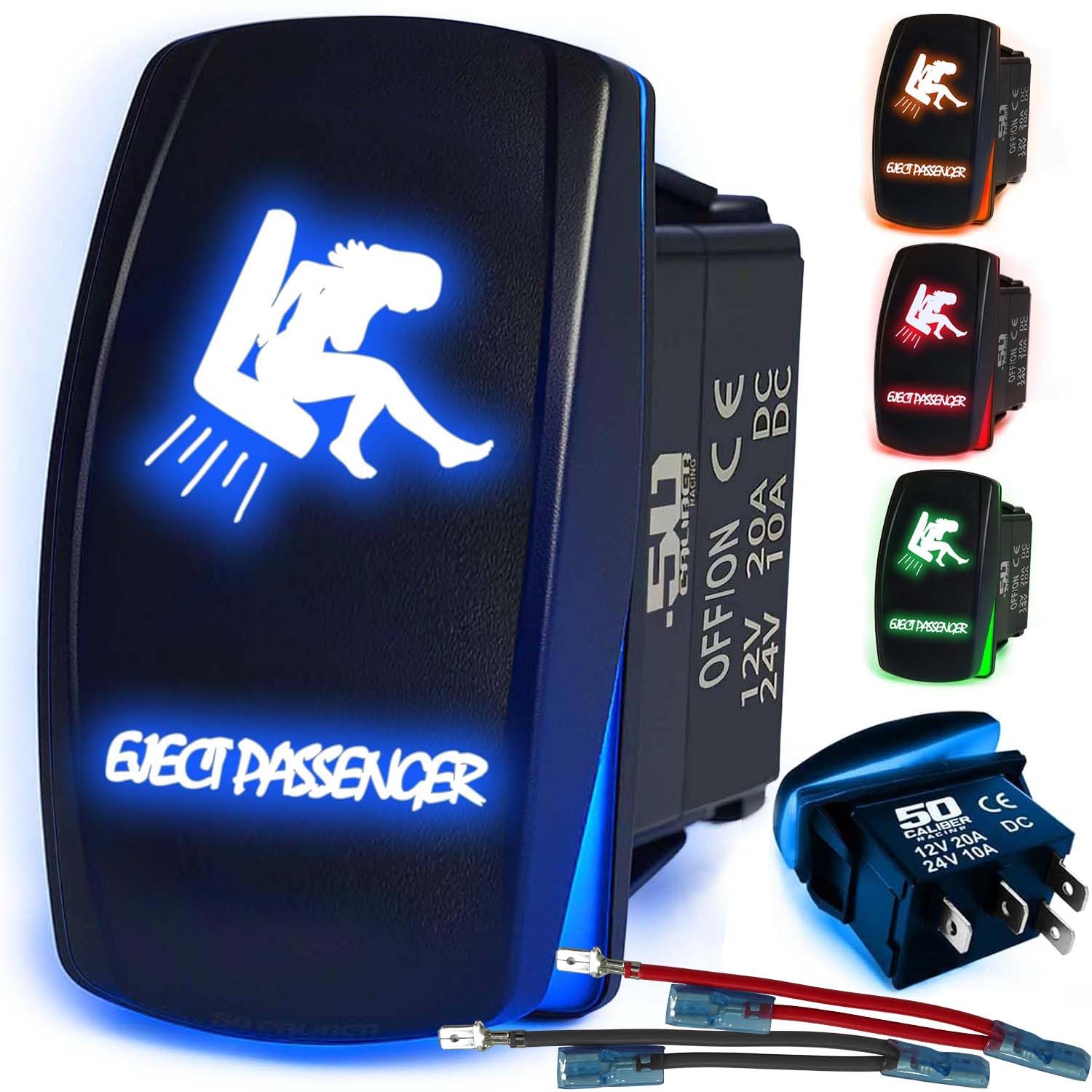 Waterproof Funny Rocker Switch 12v ON/Off, LED Backlit with Etched Design w/Toggle Switch 12v - UTV, Auto, Boat 20A Variation