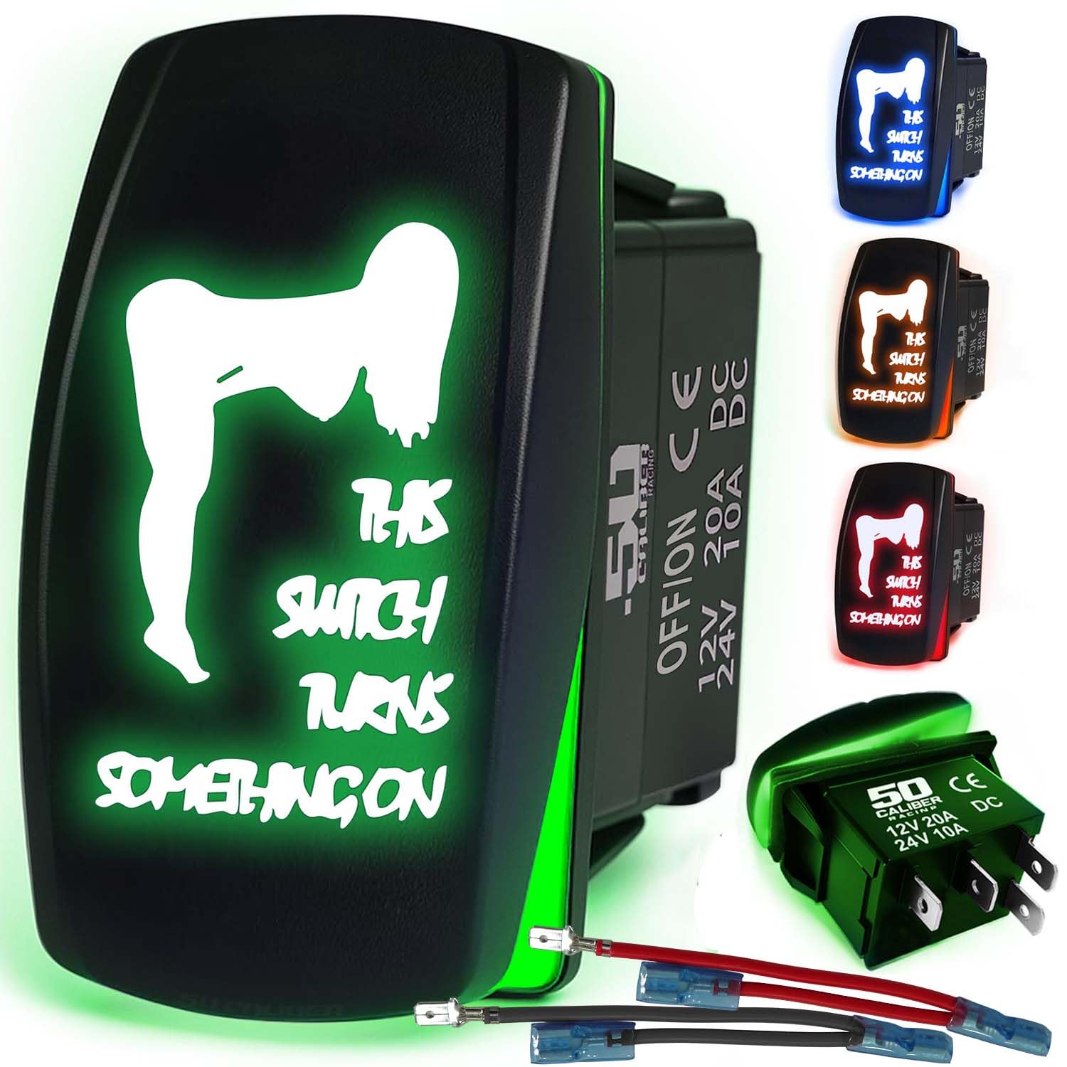 Waterproof Funny Rocker Switch 12v ON/Off, LED Backlit with Etched Design w/Toggle Switch 12v - UTV, Auto, Boat 20A Variation