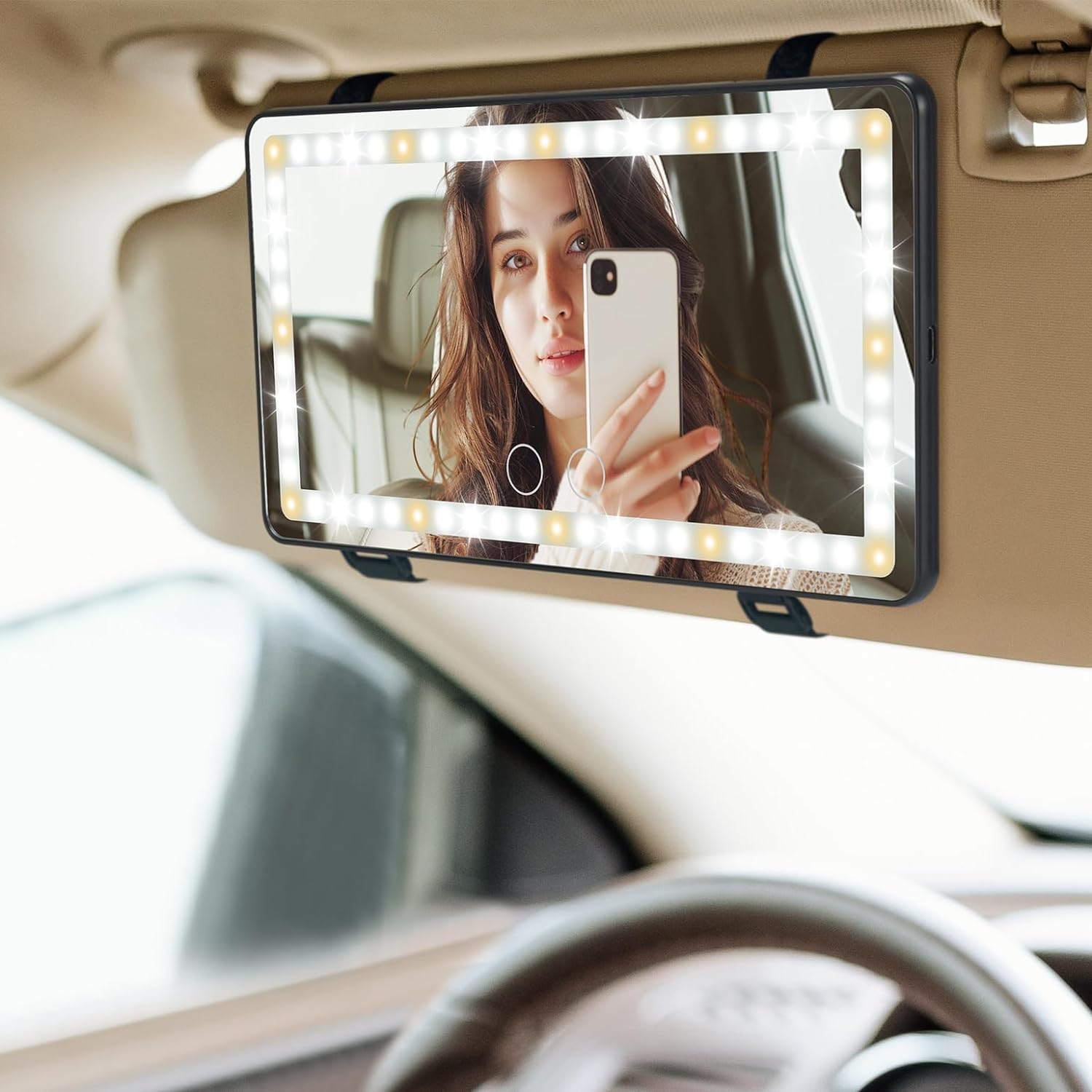 Photo of Kemimoto JOYTUTUS Car Sun Visor Vanity Mirror with 3 Light Modes & 60 LEDs by Kemimoto - Premium for UTVs / Side by Sides