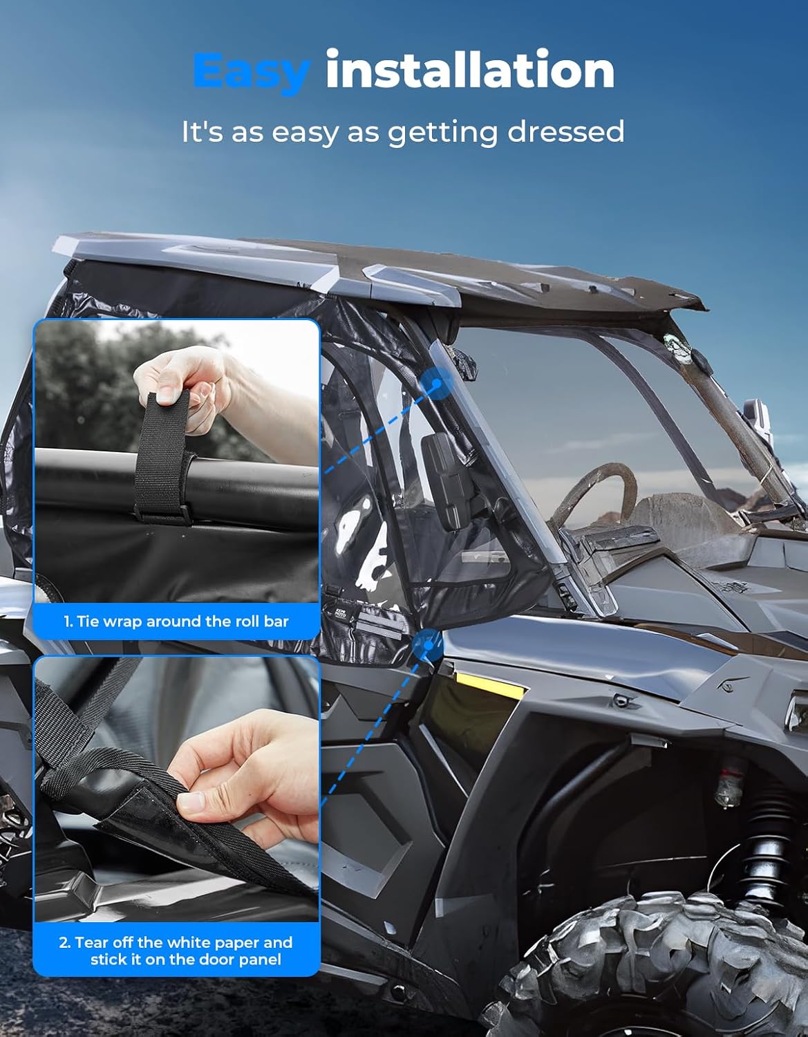 Photo of Soft Cab Enclosure Upper Windows for 2014+ Polaris RZR XP 1000/Turbo by Kemimoto - Premium for UTVs / Side by Sides