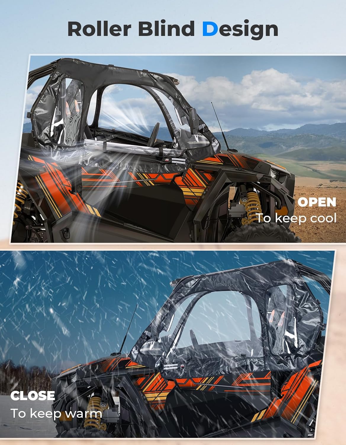 Photo of Soft Cab Enclosure Upper Windows for 2014+ Polaris RZR XP 1000/Turbo by Kemimoto - Premium for UTVs / Side by Sides