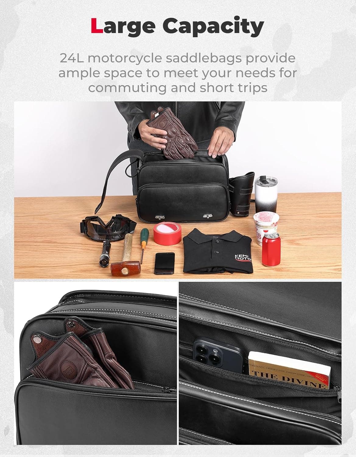 Photo of Motorcycle Saddle Bags for Sportster, Softail, Dyna, Road King, V-star, and Shadow by Kemimoto - Premium for UTVs / Side by Sides