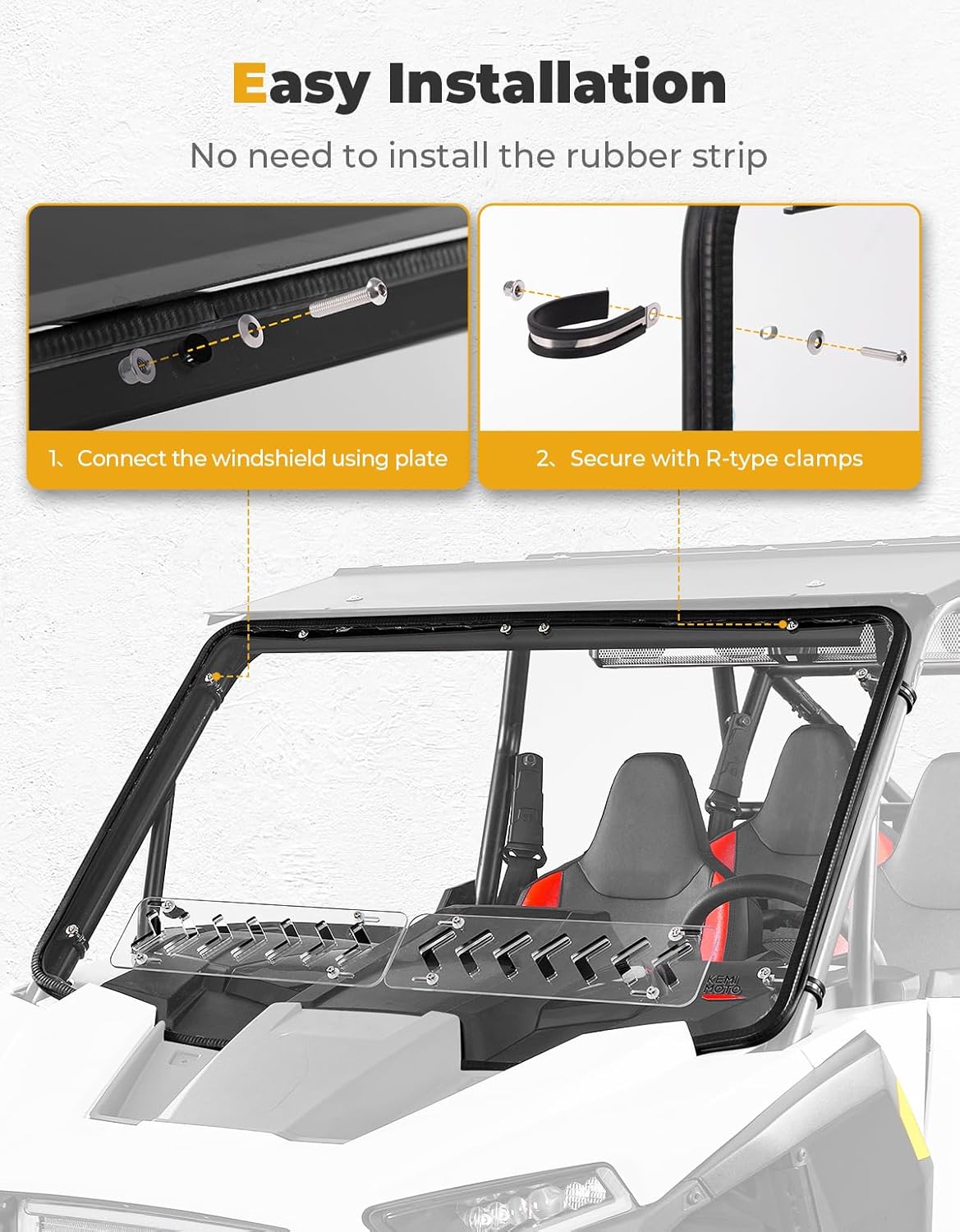 Photo of Front Full Windshield for Polaris RZR XP 1000 /4 2024-2025 by Kemimoto - Premium for UTVs / Side by Sides