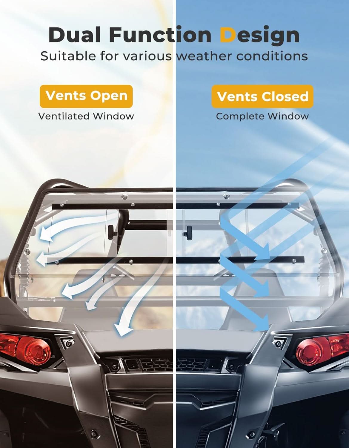 Photo of Full Rear Windshield with Sliding Window for Polaris RZR 570/Trail 570/800 by Kemimoto - Premium for UTVs / Side by Sides