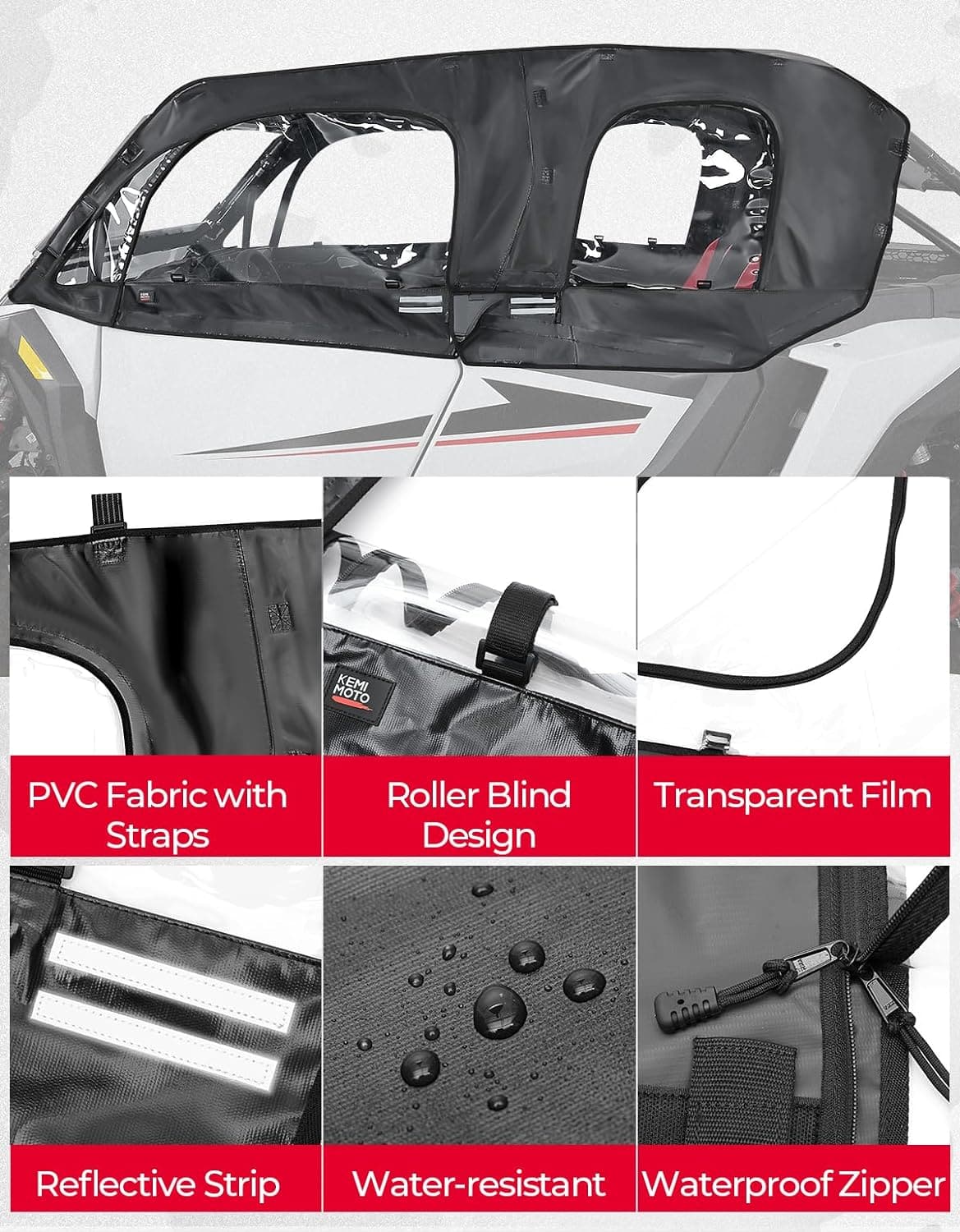 Photo of Soft Cab Enclosure Upper Doors for Polaris RZR XP 4 1000 2024-2025 by Kemimoto - Premium for UTVs / Side by Sides