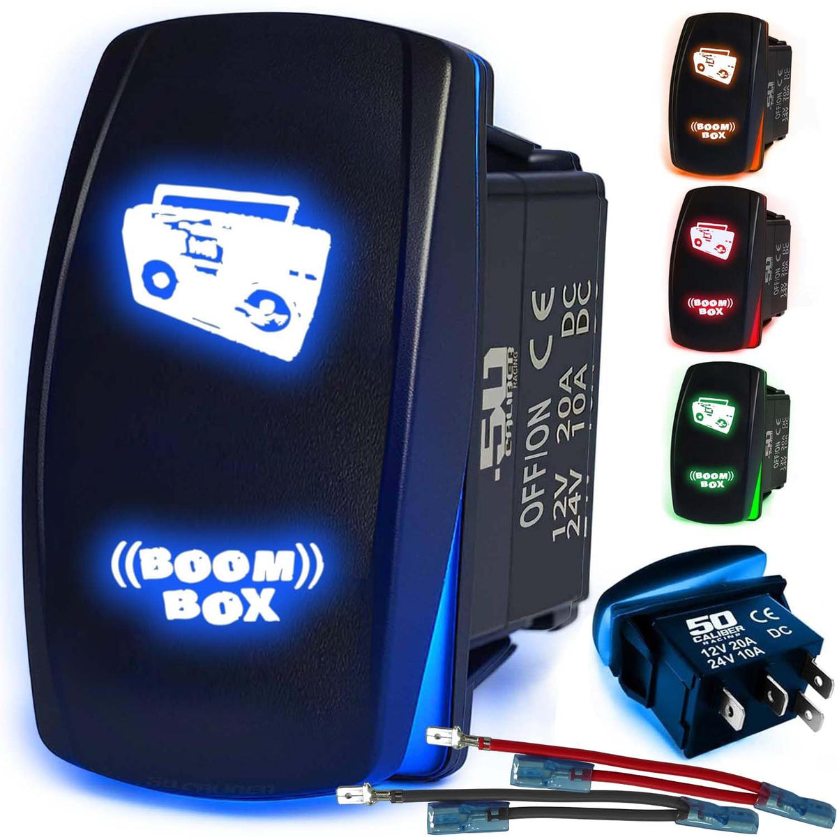 50 Caliber Racing Waterproof Funny Rocker Switch - 12V ON/Off, LED Backlit with Custom Etched Design | R1 Industries
