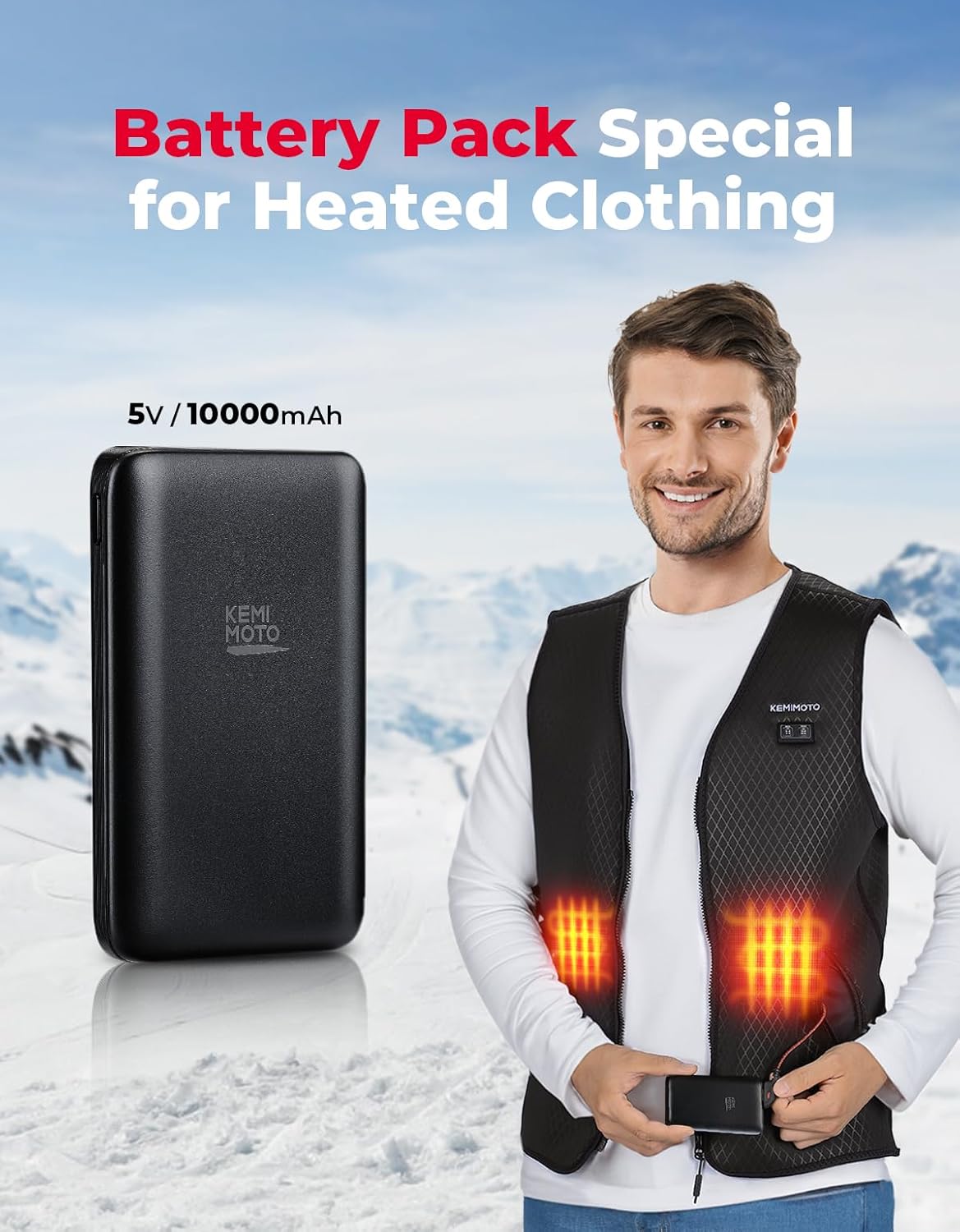 Photo of Kemimoto 5V 10000mAh Battery Pack for Heated Vests by Kemimoto - Premium for UTVs / Side by Sides