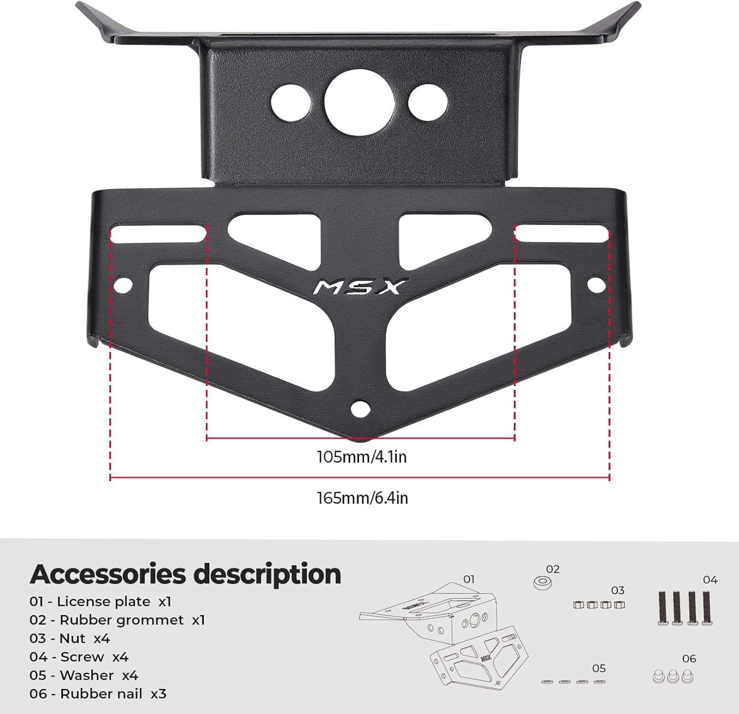 Photo of License Plate Bracket for Grom MSX125 2020-2017 by Kemimoto - Premium for UTVs / Side by Sides