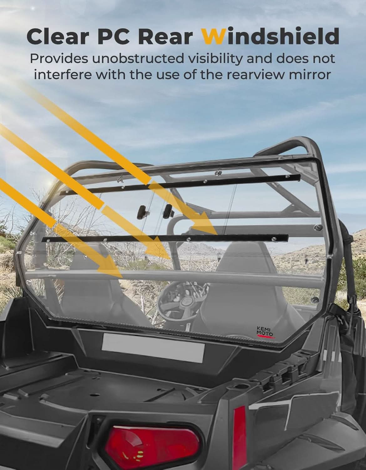 Photo of Full Rear Windshield with Sliding Window for Polaris RZR 570/Trail 570/800 by Kemimoto - Premium for UTVs / Side by Sides