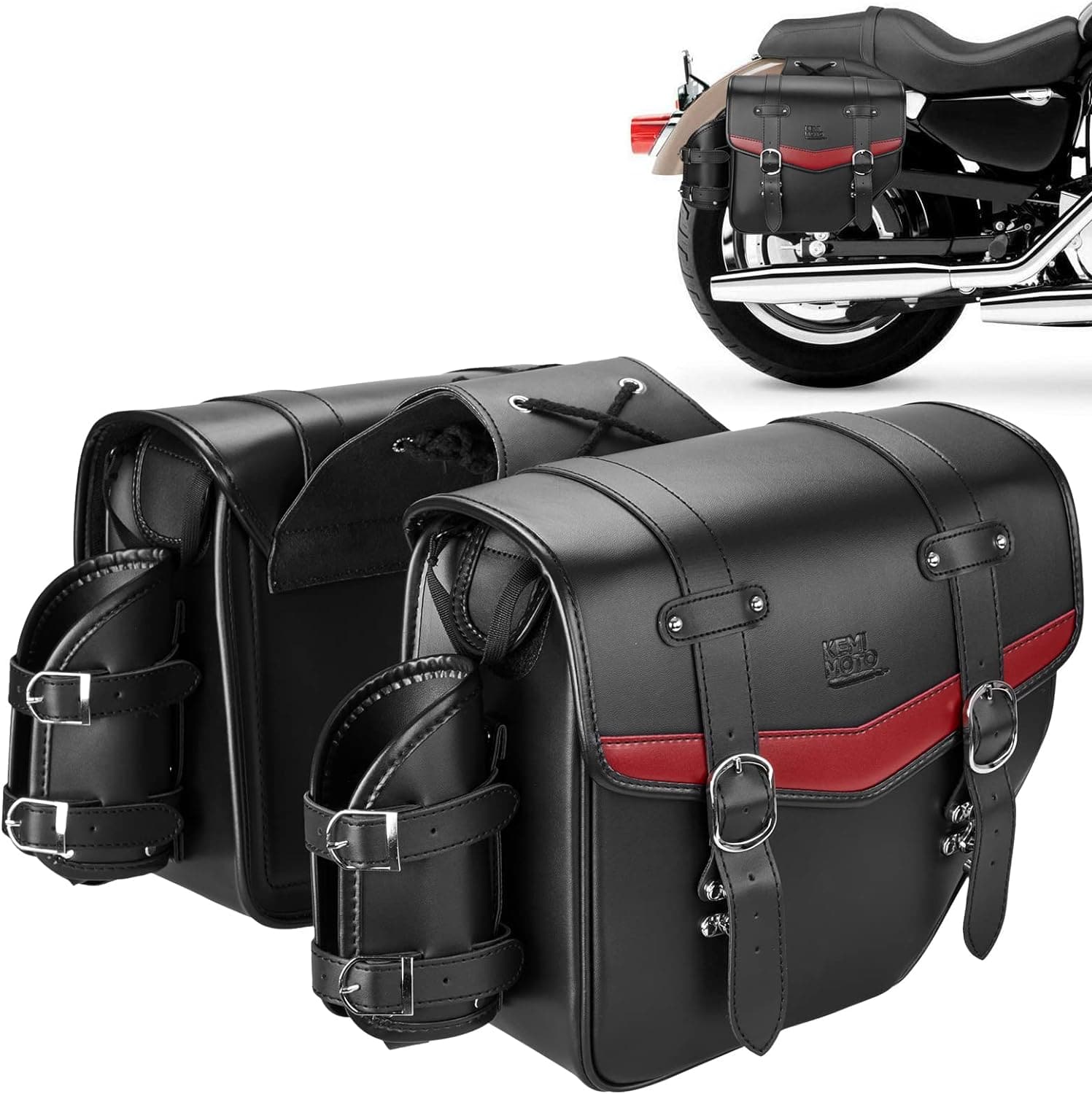 Photo of Leather Motorcycle Saddle bags for Softail Dyna Road King Universal by Kemimoto - Premium for UTVs / Side by Sides