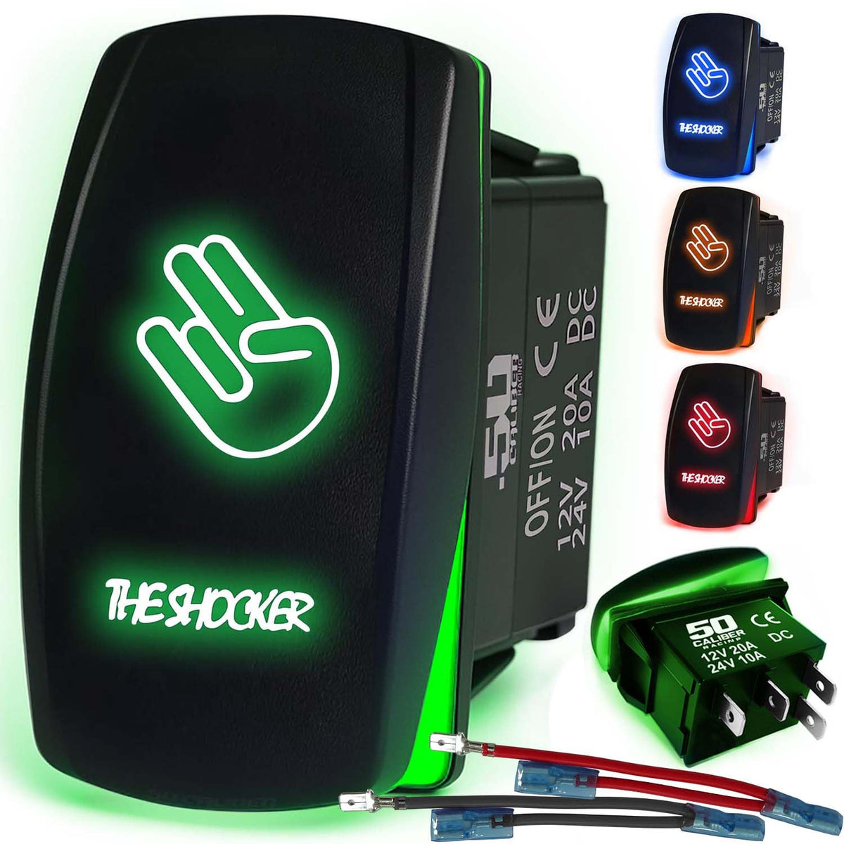 50 Caliber Racing Waterproof Funny Rocker Switch - 12V ON/Off, LED Backlit with Custom Etched Design | R1 Industries