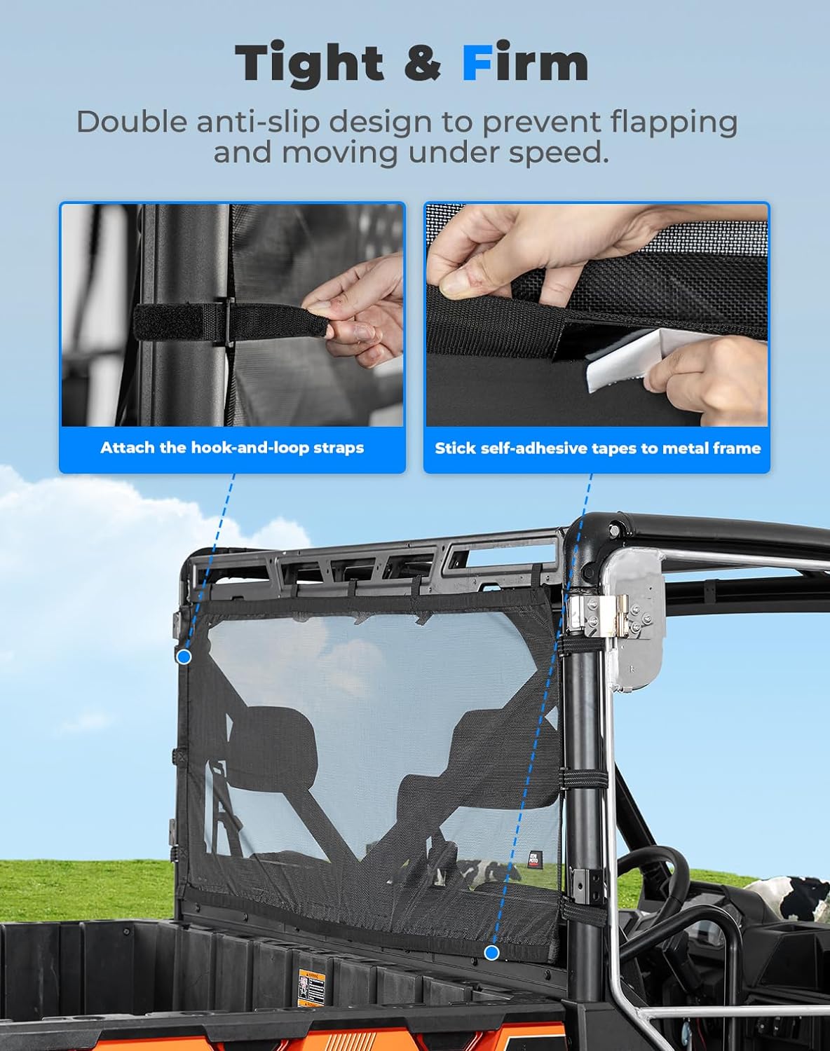 Photo of UTV Sunshade Soft Rear Window Net for Polaris Ranger 1000 XP/CREW 2017-2025 by Kemimoto - Premium for UTVs / Side by Sides