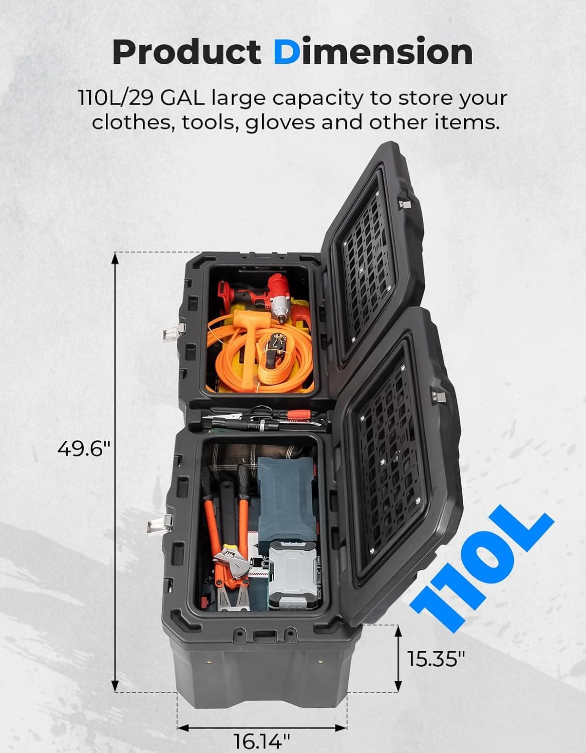 Photo of UTV Bed Box 29GAL for Polaris Ranger 1000 / XP 1000 / CREW 2018-2024 by Kemimoto - Premium for UTVs / Side by Sides