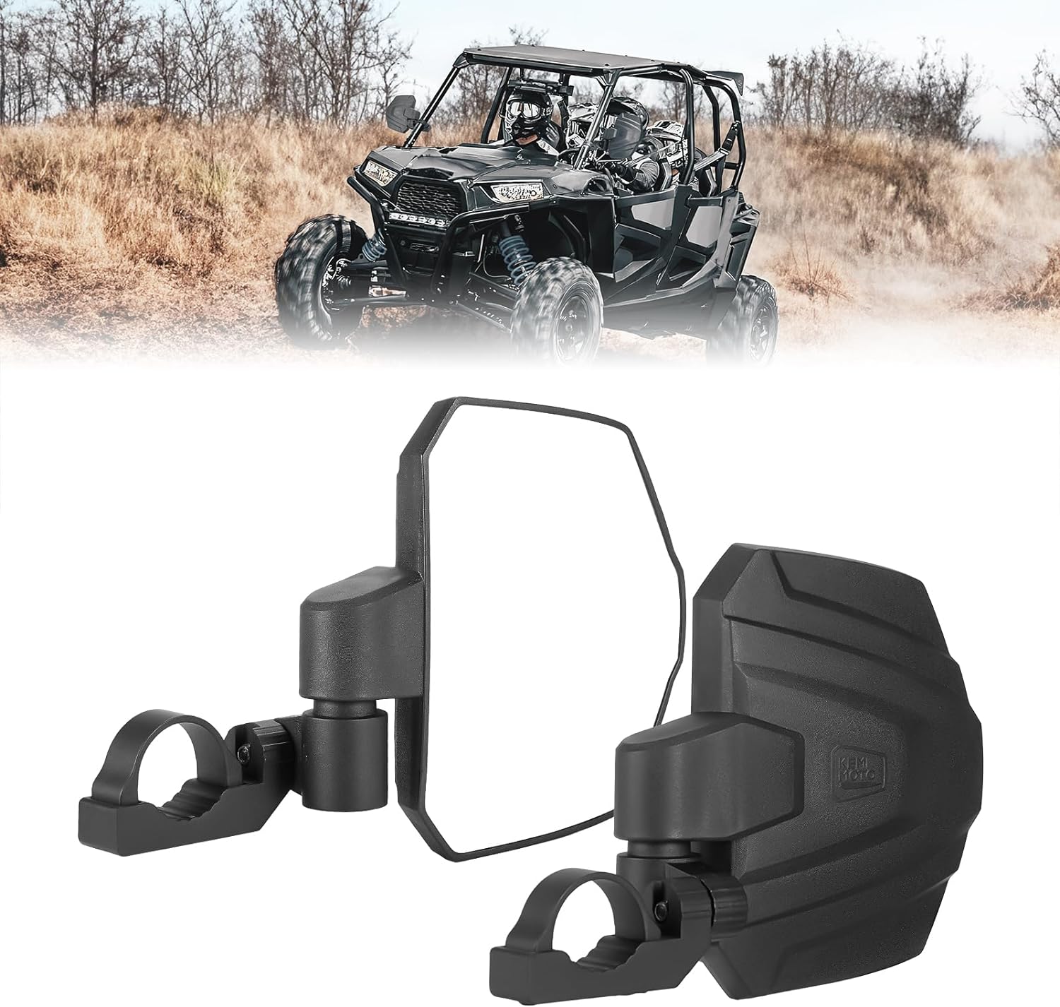 Photo of UTV Universal Large View Side Mirrors for 1.65"-2" Roll Bar by Kemimoto - Premium for UTVs / Side by Sides