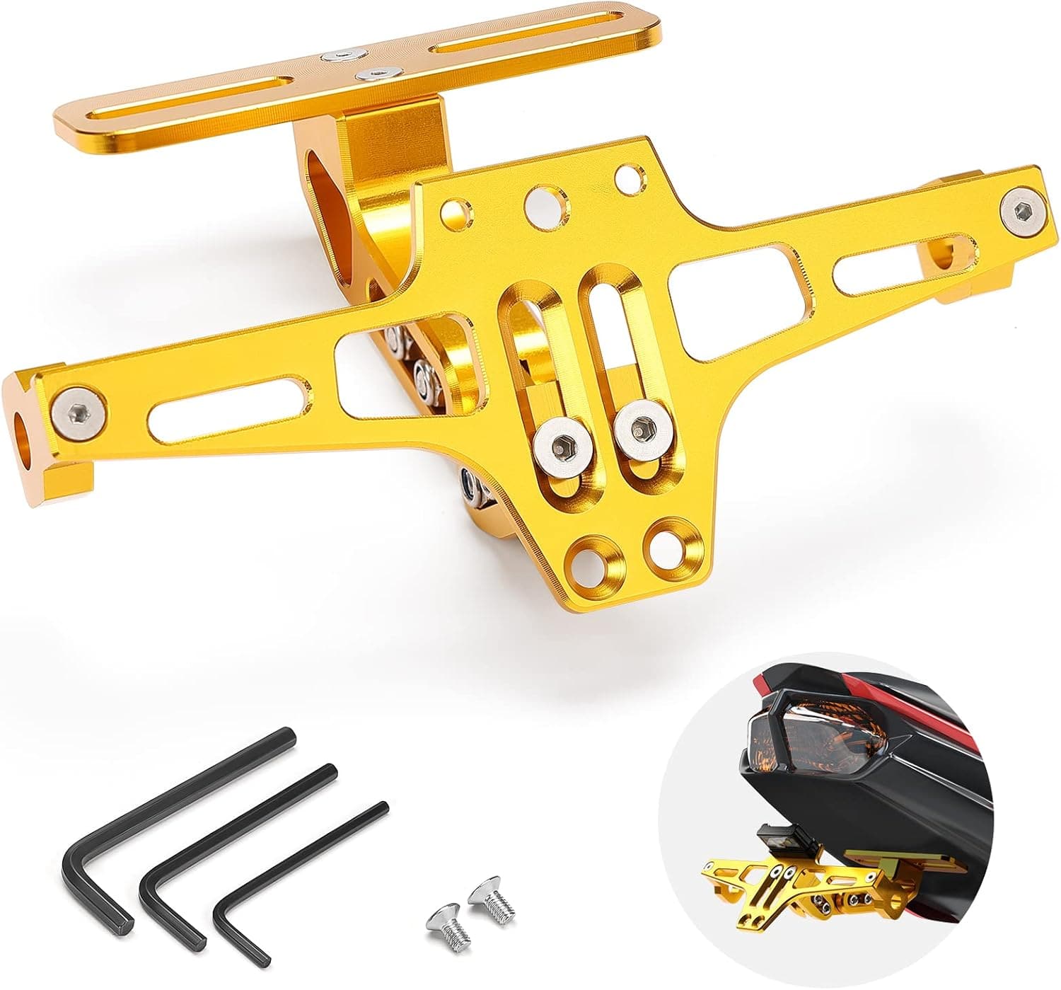 Photo of Motorcycle License Plate Universal Gold by Kemimoto - Premium for UTVs / Side by Sides