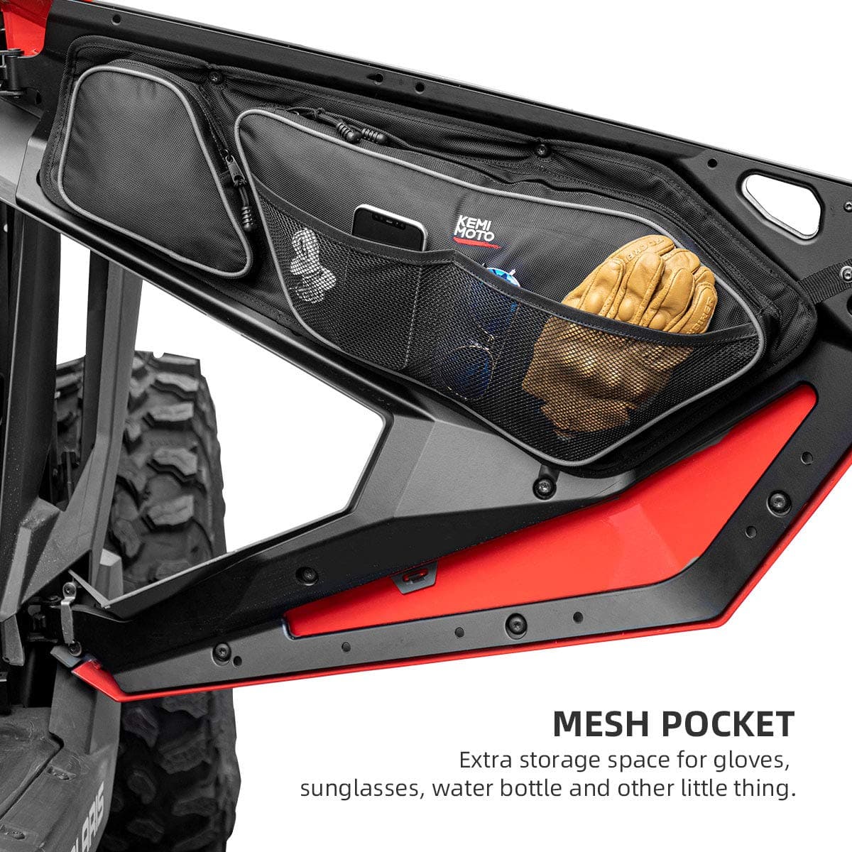 Photo of Kemimoto Front Door Bags with Removable Knee Pad for RZR PRO XP 2020-2024 by Kemimoto - Premium for UTVs / Side by Sides