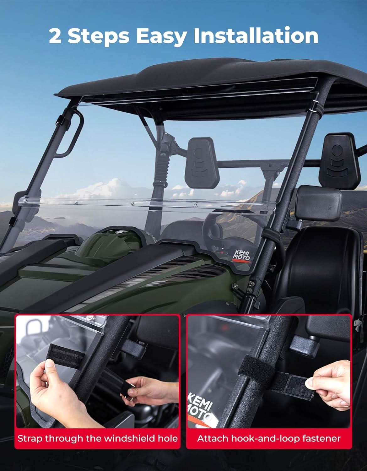 Photo of PC Front Windshield for Hisun Axis Coleman Massimo 500/700 by Kemimoto - Premium for UTVs / Side by Sides