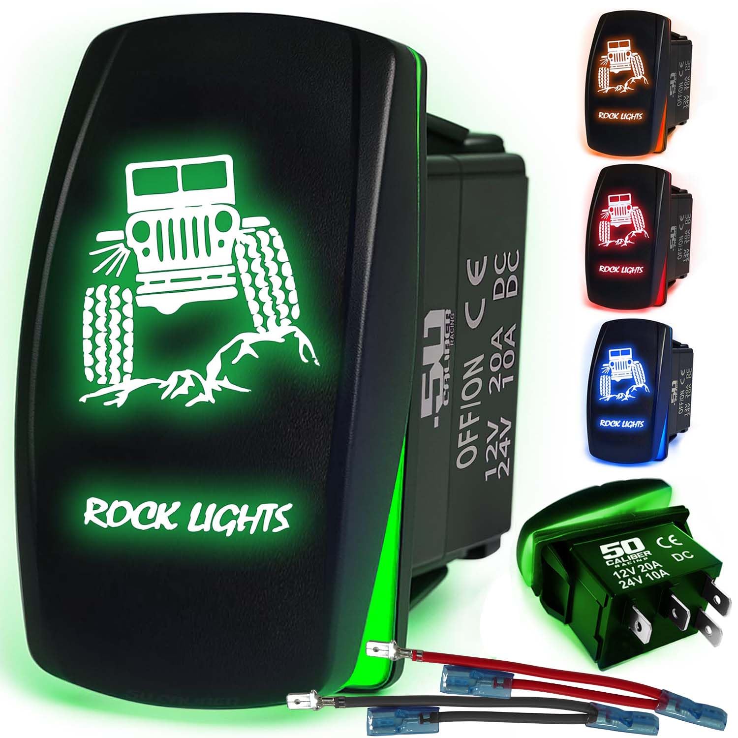 Waterproof Funny Rocker Switch 12v ON/Off, LED Backlit with Etched Design w/Toggle Switch 12v - UTV, Auto, Boat 20A Variation