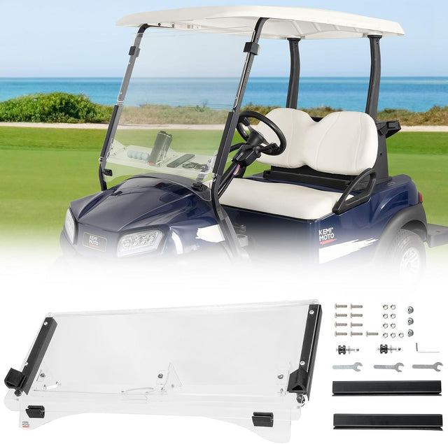 Photo of Kemimoto Foldable Golf Cart Windshield with Storage Basket for Club Car Precedent (2004+) by Kemimoto - Premium for UTVs / Side by Sides