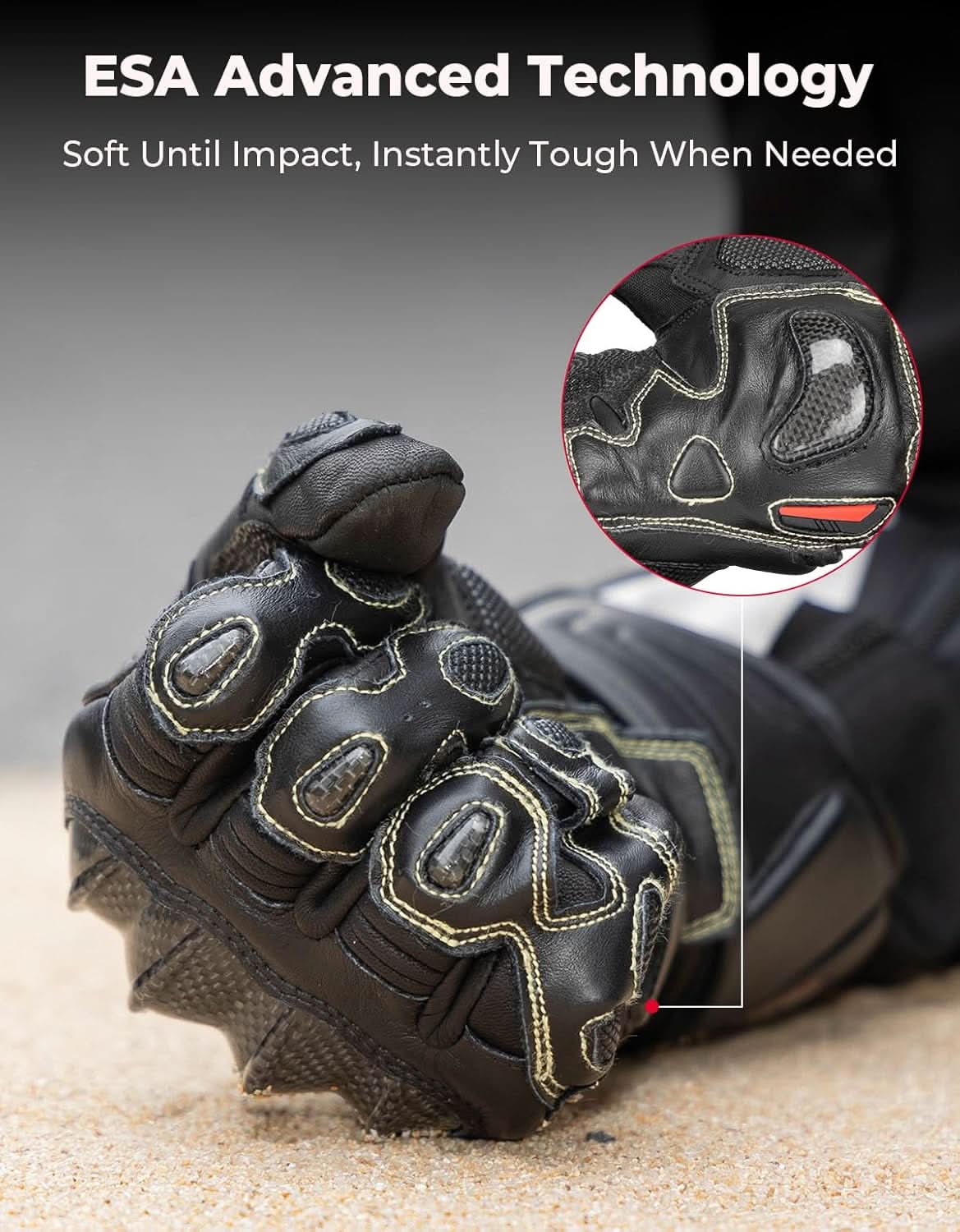 Photo of Leather Motorcycle Gloves with Kevlar & Carbon Fiber Protection by Kemimoto - Premium for UTVs / Side by Sides