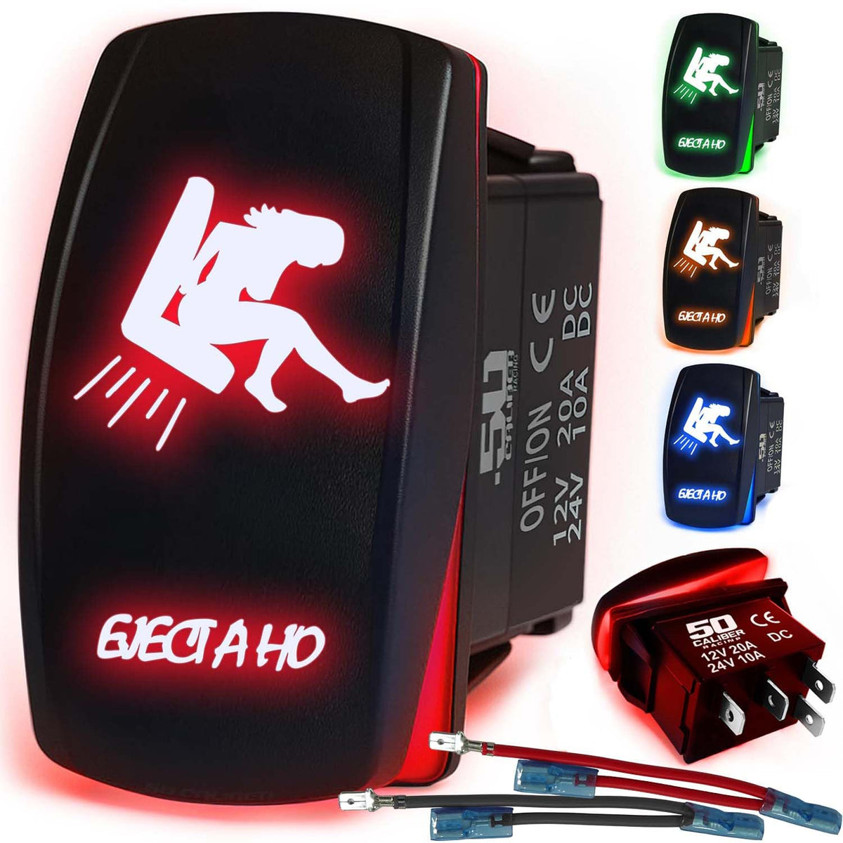 50 Caliber Racing Waterproof Funny Rocker Switch - 12V ON/Off, LED Backlit with Custom Etched Design | R1 Industries