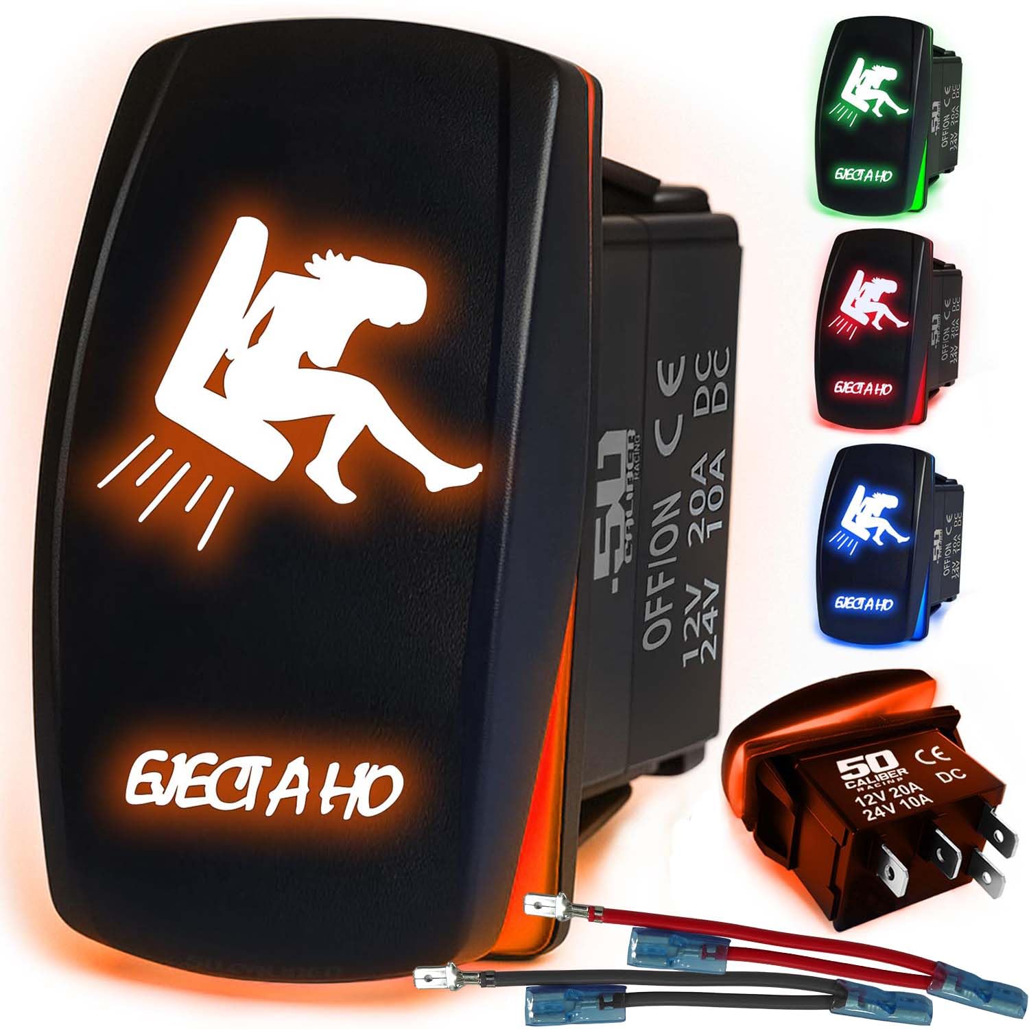 Waterproof Funny Rocker Switch 12v ON/Off, LED Backlit with Etched Design w/Toggle Switch 12v - UTV, Auto, Boat 20A Variation