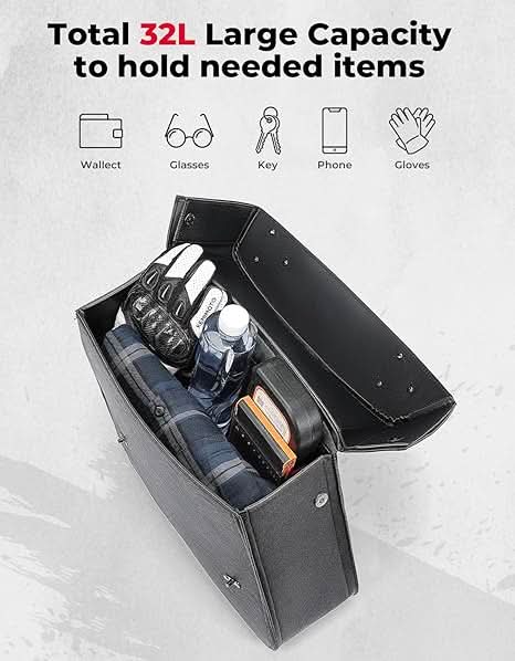Photo of Motorcycle Leather Saddle Bags for Sportster 883 by Kemimoto - Premium for UTVs / Side by Sides
