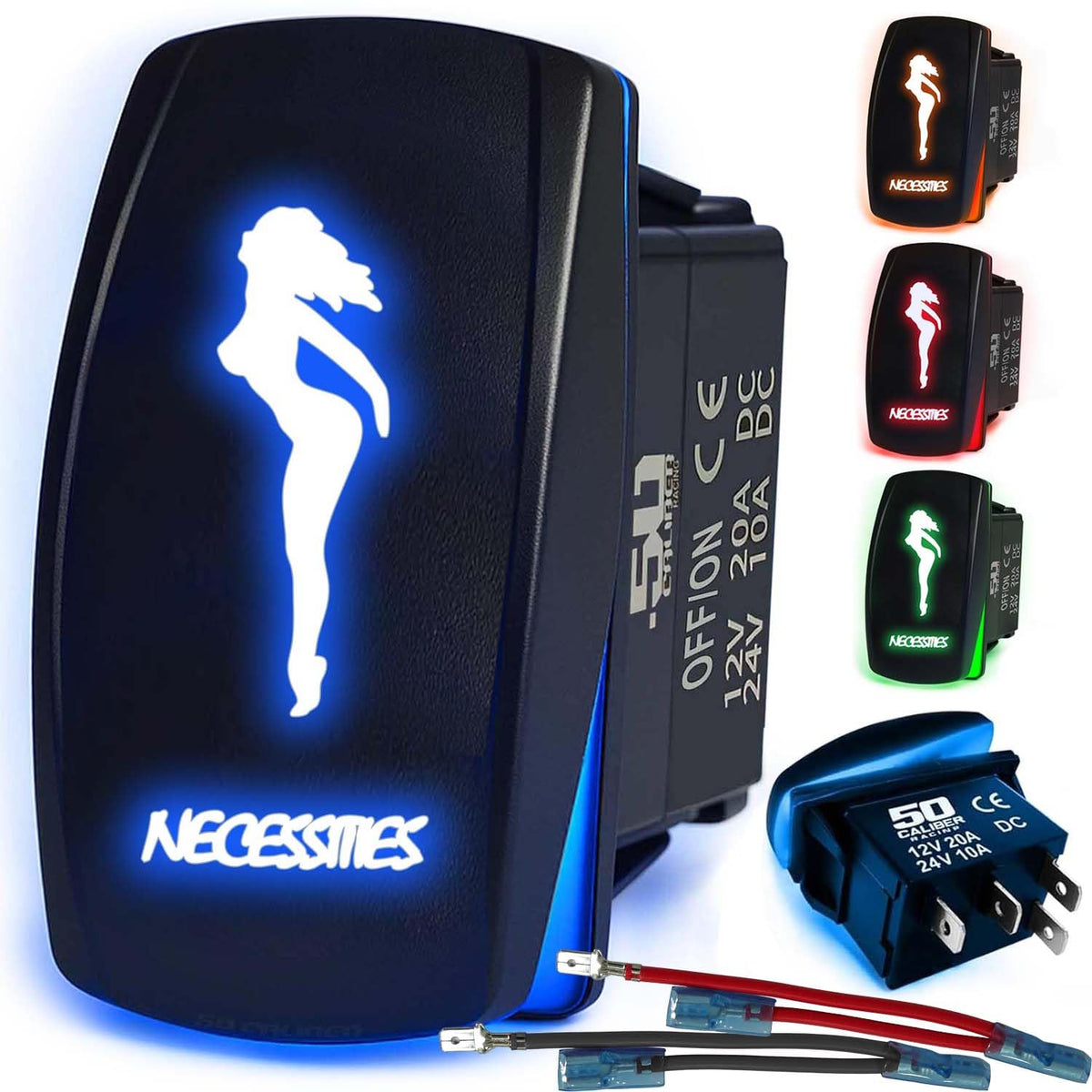 50 Caliber Racing Waterproof Funny Rocker Switch - 12V ON/Off, LED Backlit with Custom Etched Design | R1 Industries