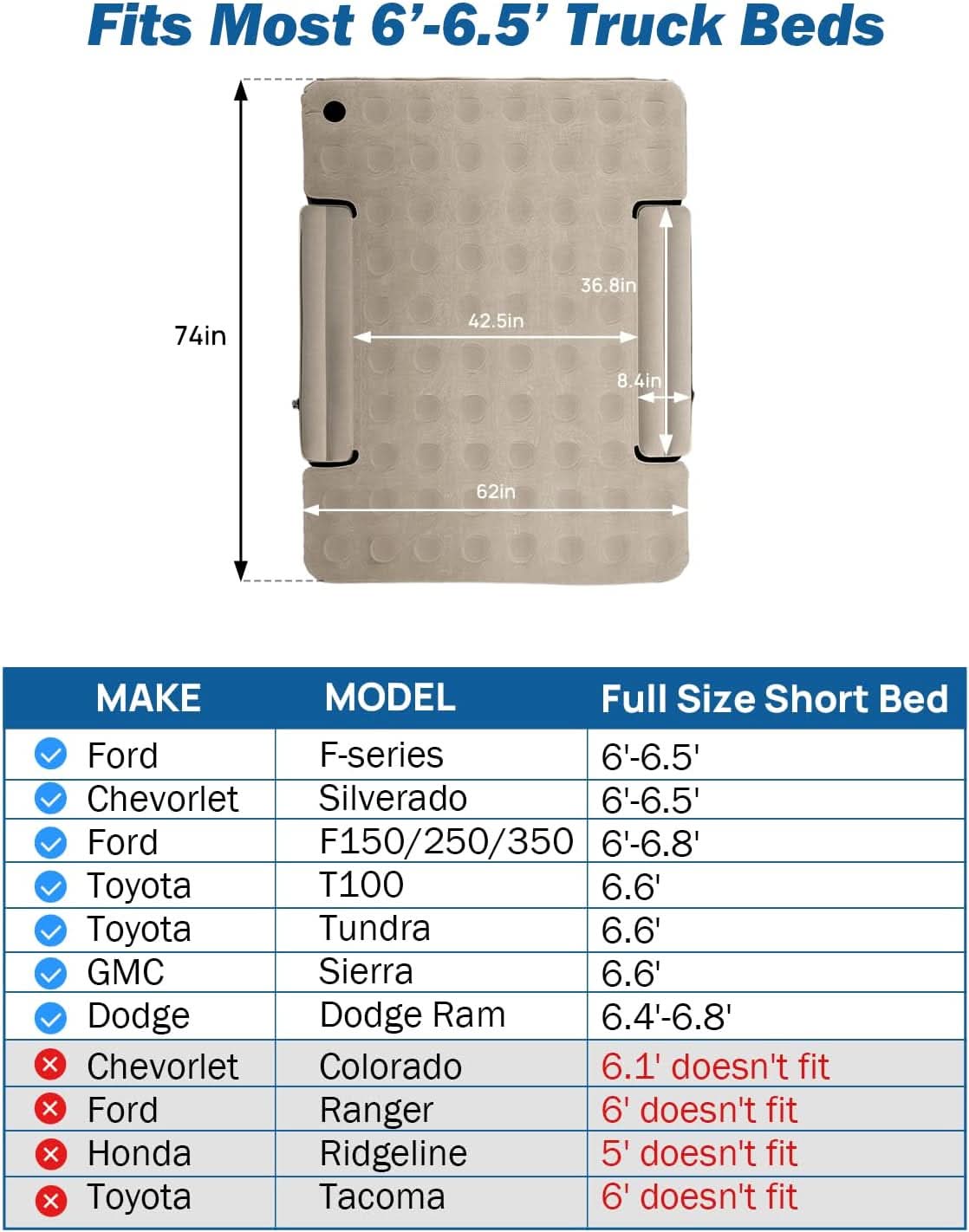 Photo of Kemimoto JOYTUTUS Truck Bed Air Mattress for 6-6.5Ft by Kemimoto - Premium for UTVs / Side by Sides