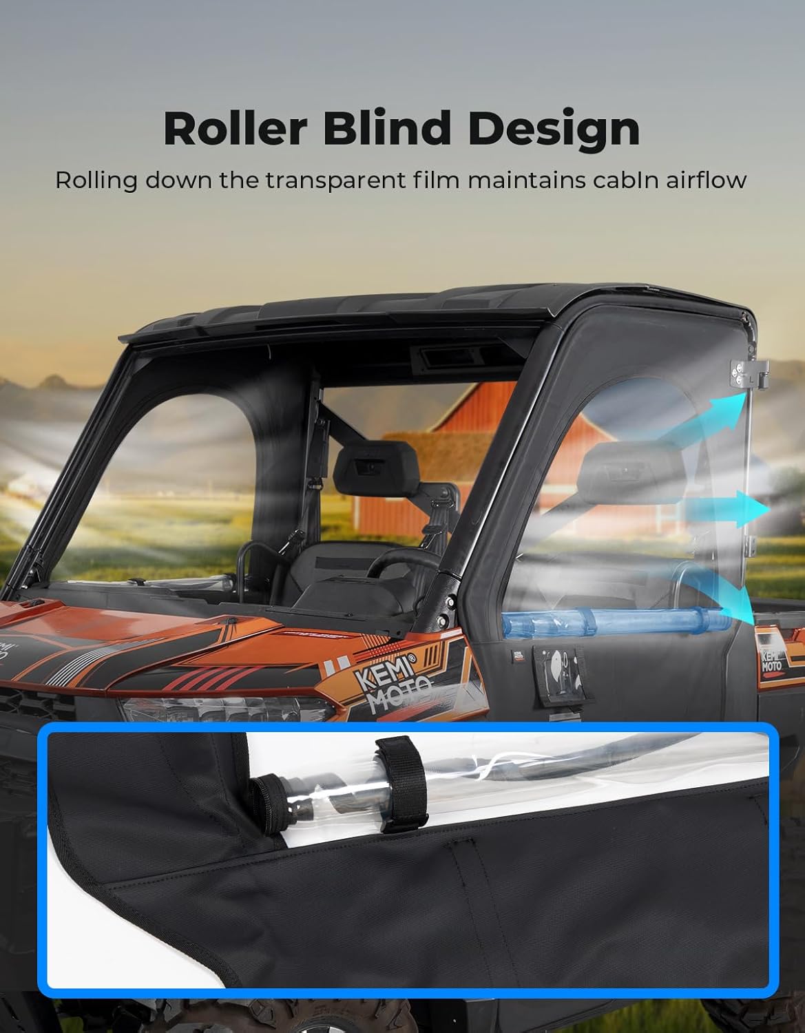 Photo of Upper Doors with Steel Frame for Polaris Ranger 1000/ XP 1000 2020-2025 by Kemimoto - Premium for UTVs / Side by Sides